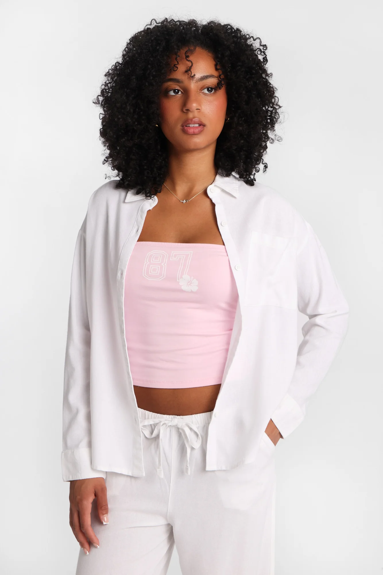 Linen-Blend Oversized Button-Up Shirt