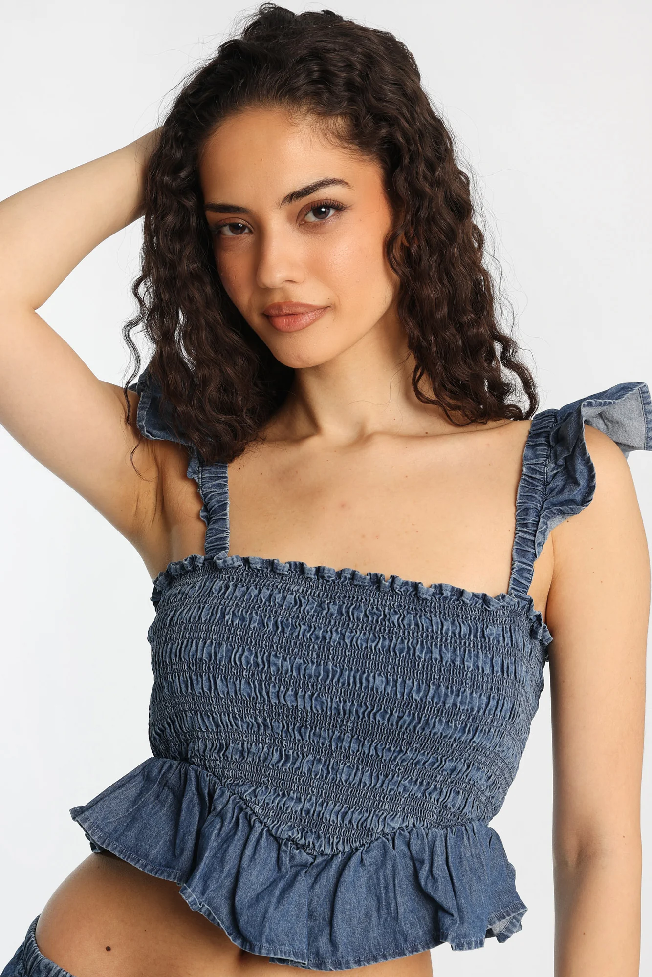 Chambray Flutter Sleeve Smocked Top - Image 2