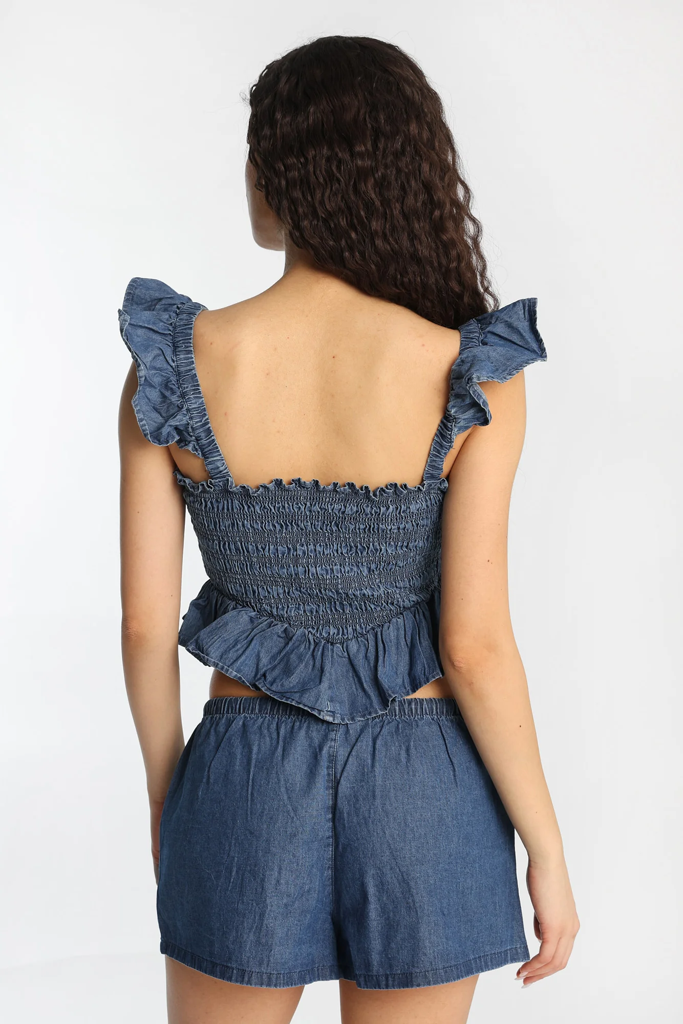 Chambray Flutter Sleeve Smocked Top - Image 3