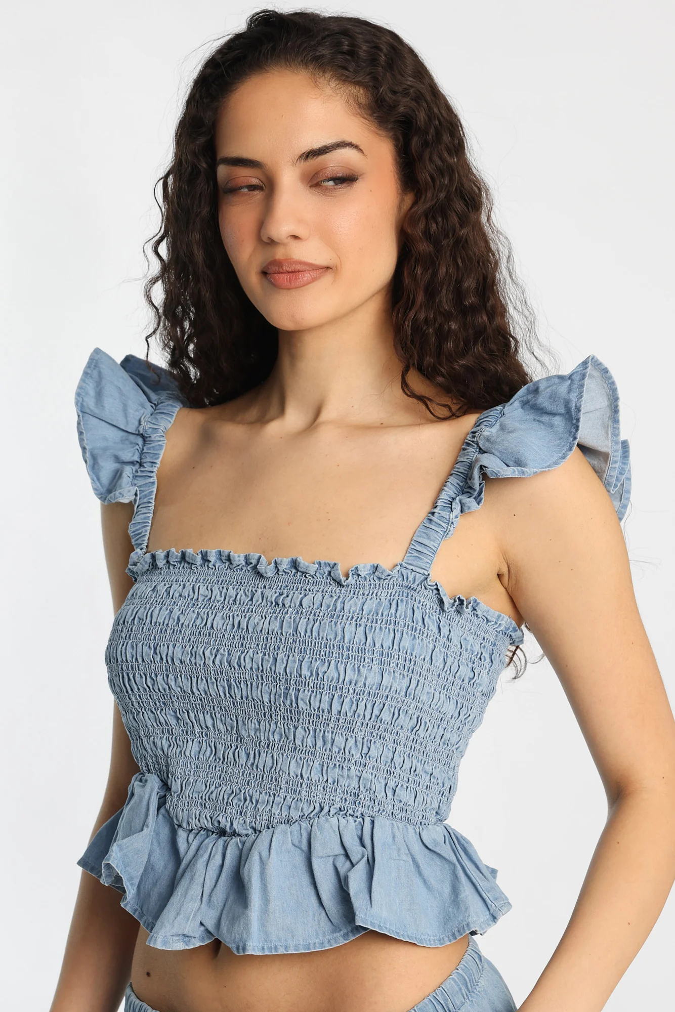 Chambray Flutter Sleeve Smocked Top - Image 6
