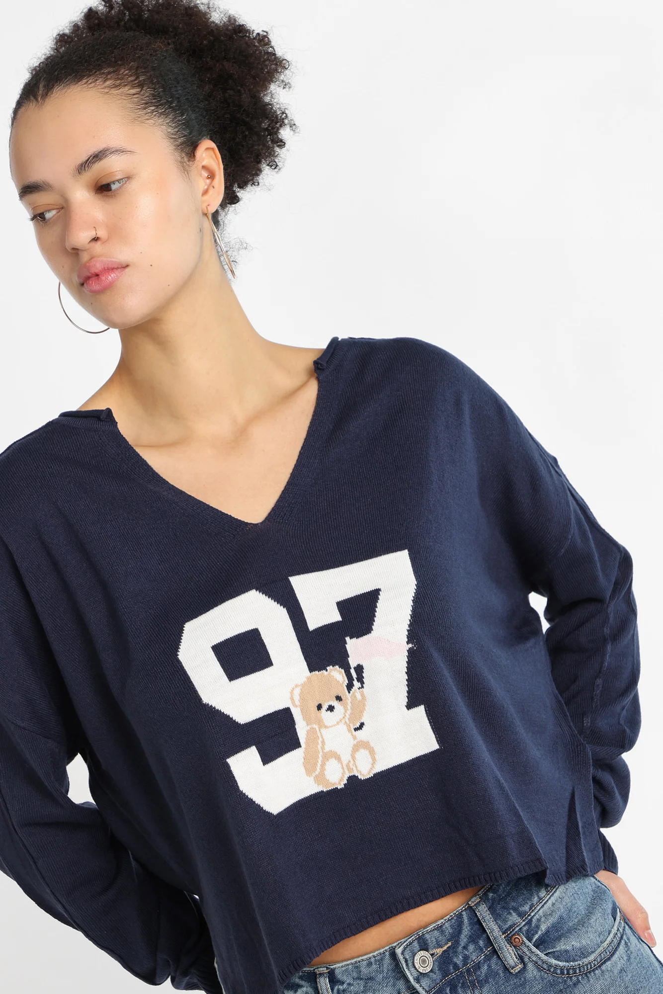 Graphic Notch Neck Sweater - Image 11