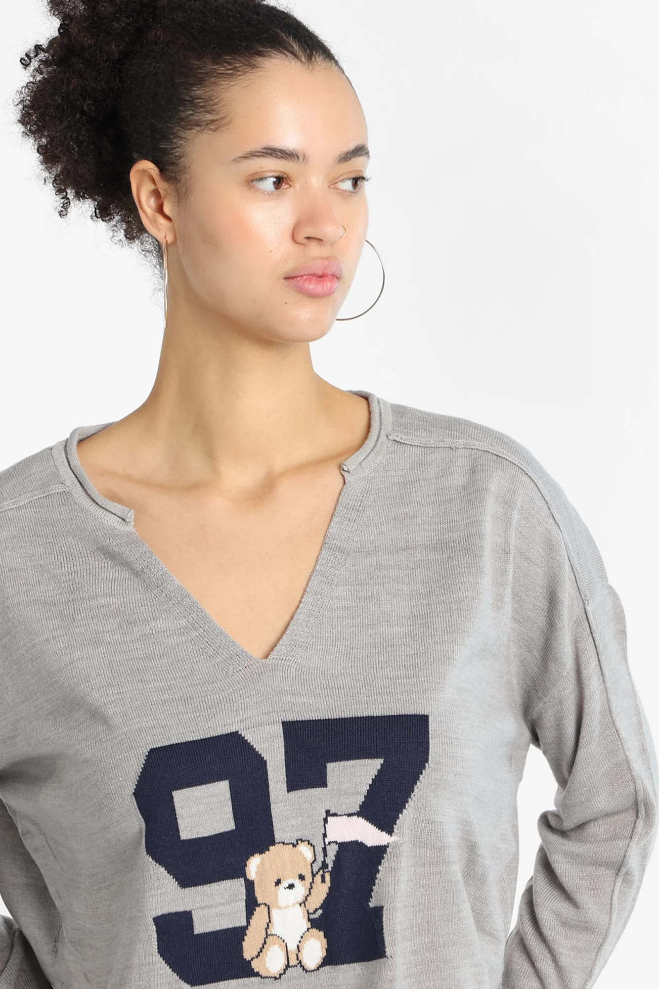 Graphic Notch Neck Sweater - Image 2