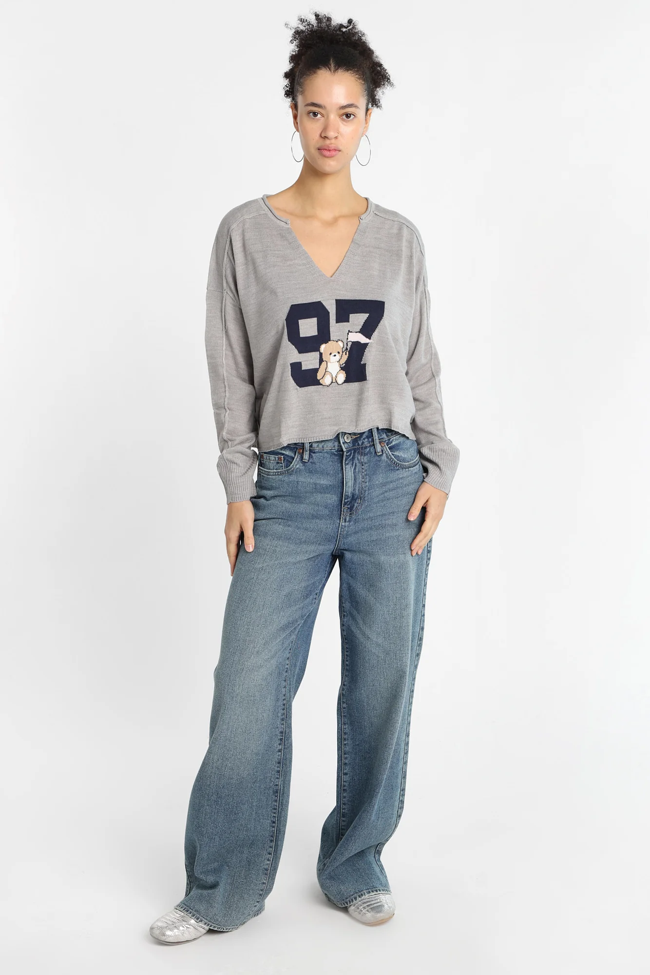 Graphic Notch Neck Sweater - Image 4