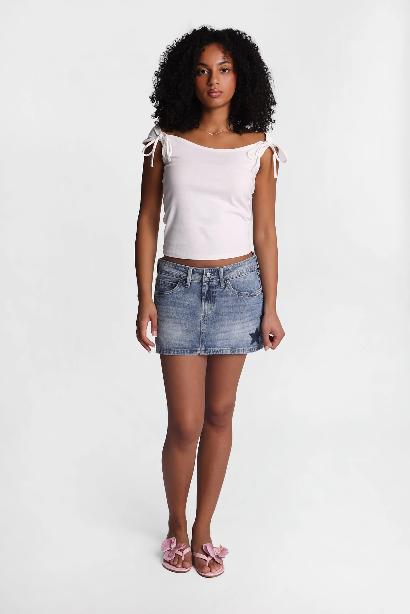 Low Rise Star Patch Denim Skort - Image 4