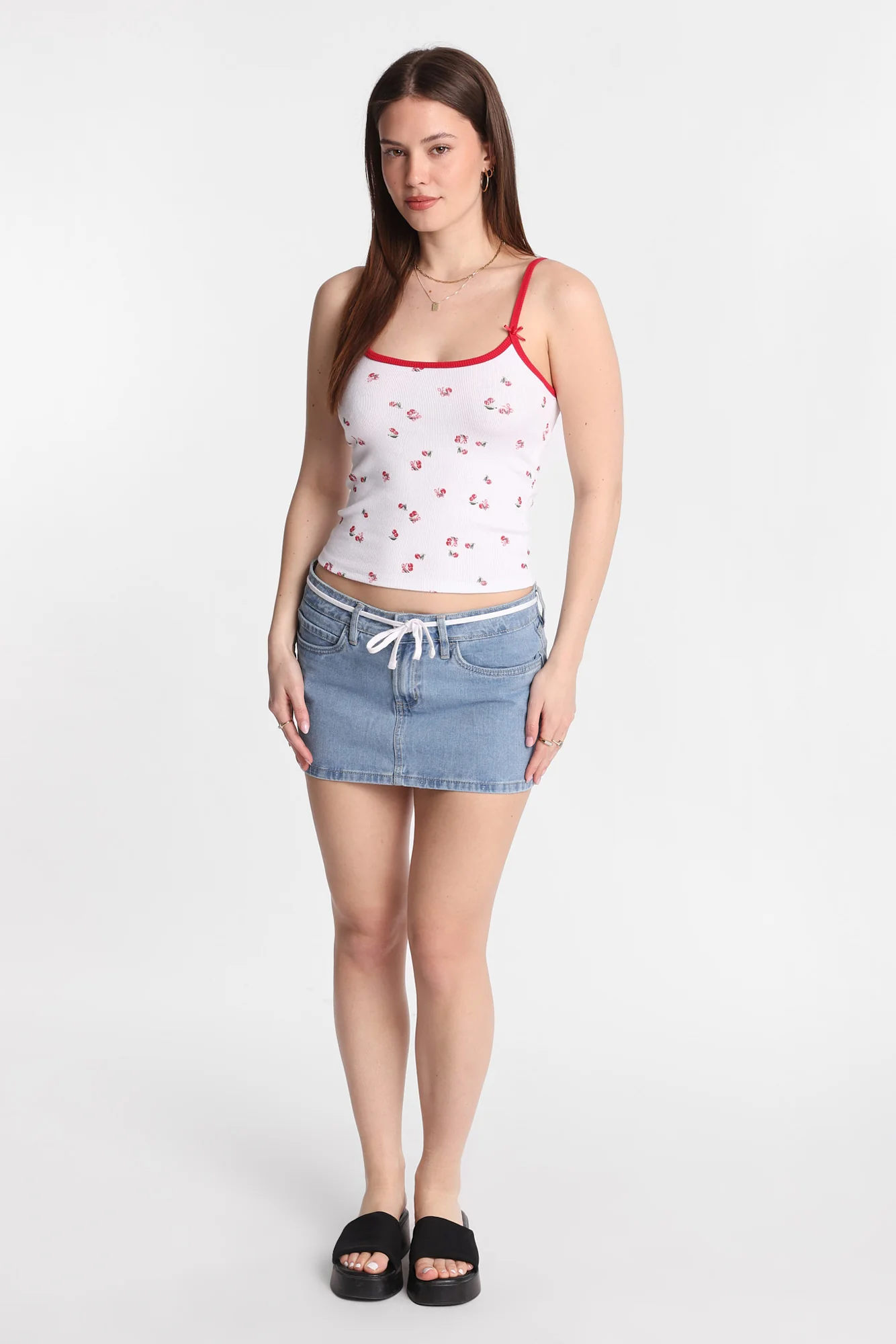 Low Rise Shoelace Belt Denim Skort - Image 12