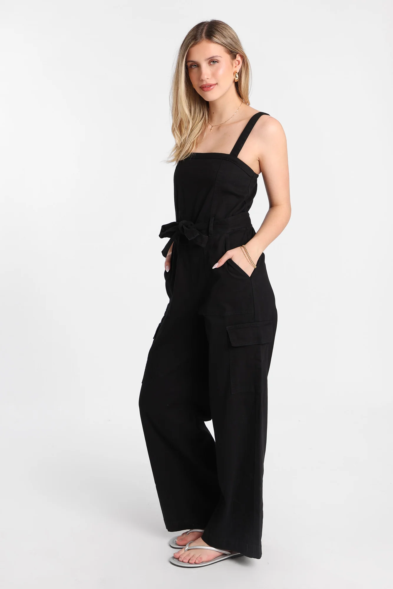 Twill Belted Jumpsuit - Image 3