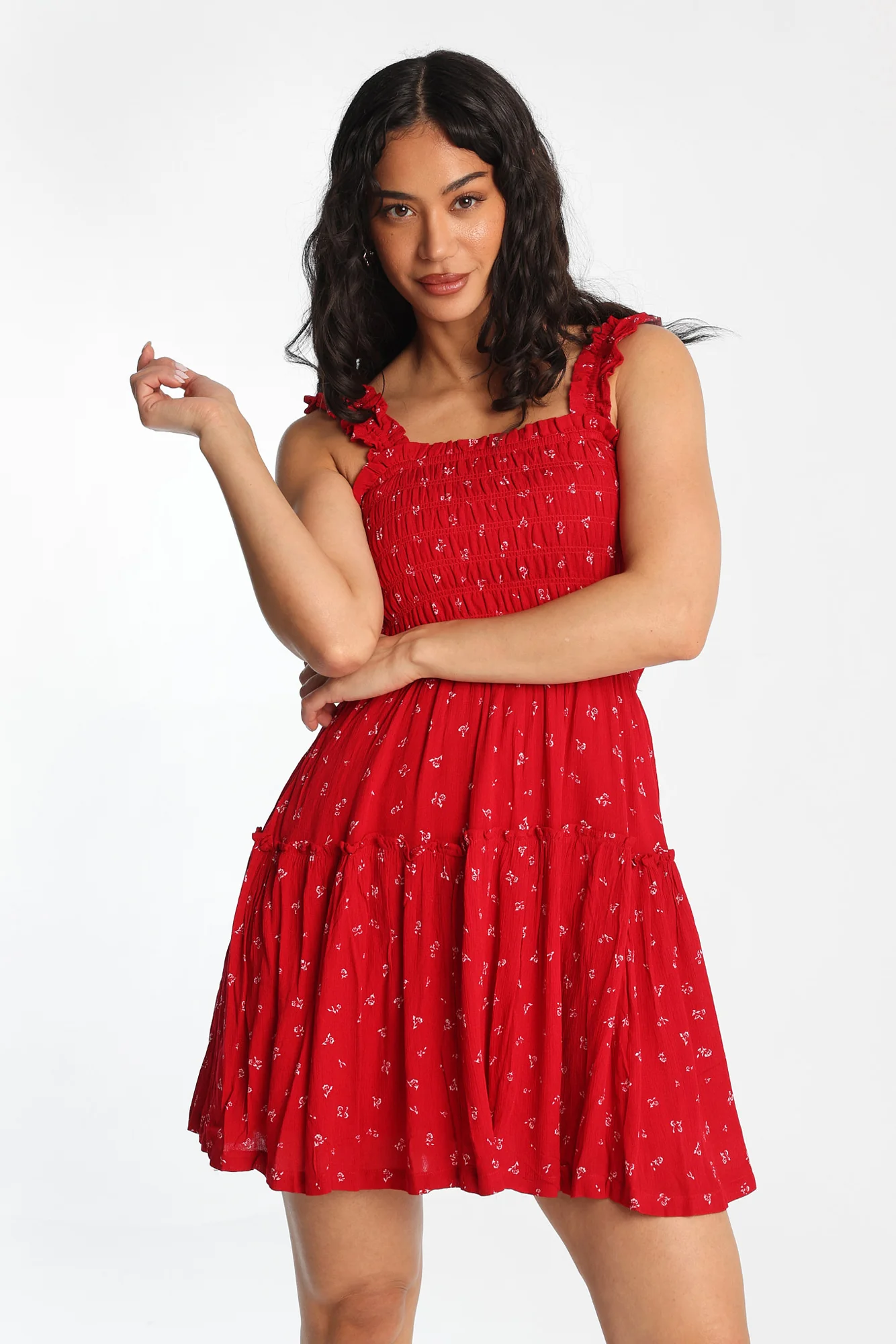 Flutter Strap Tiered Smocked Mini Dress - Image 14