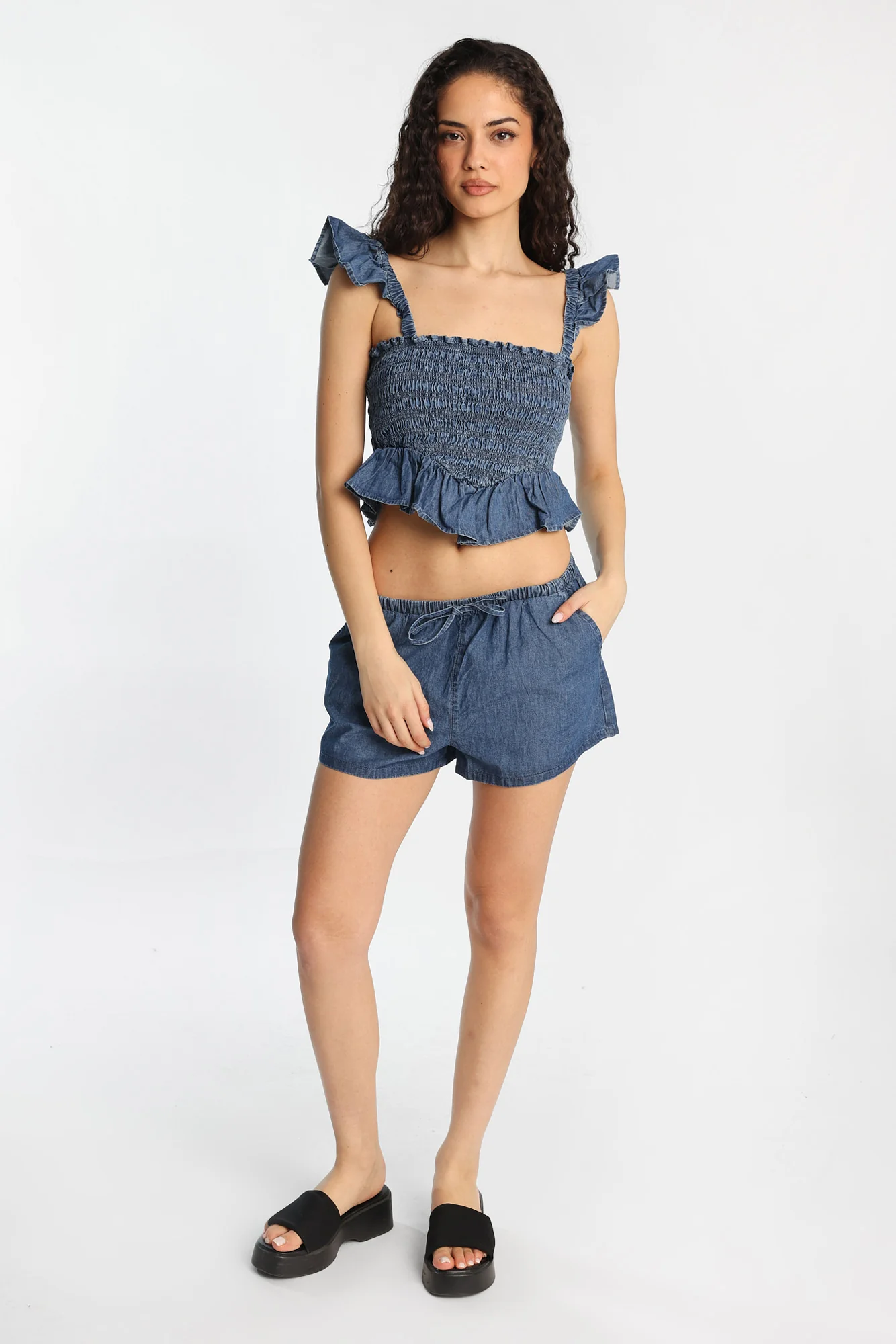 Chambray Drawstrings Shorts