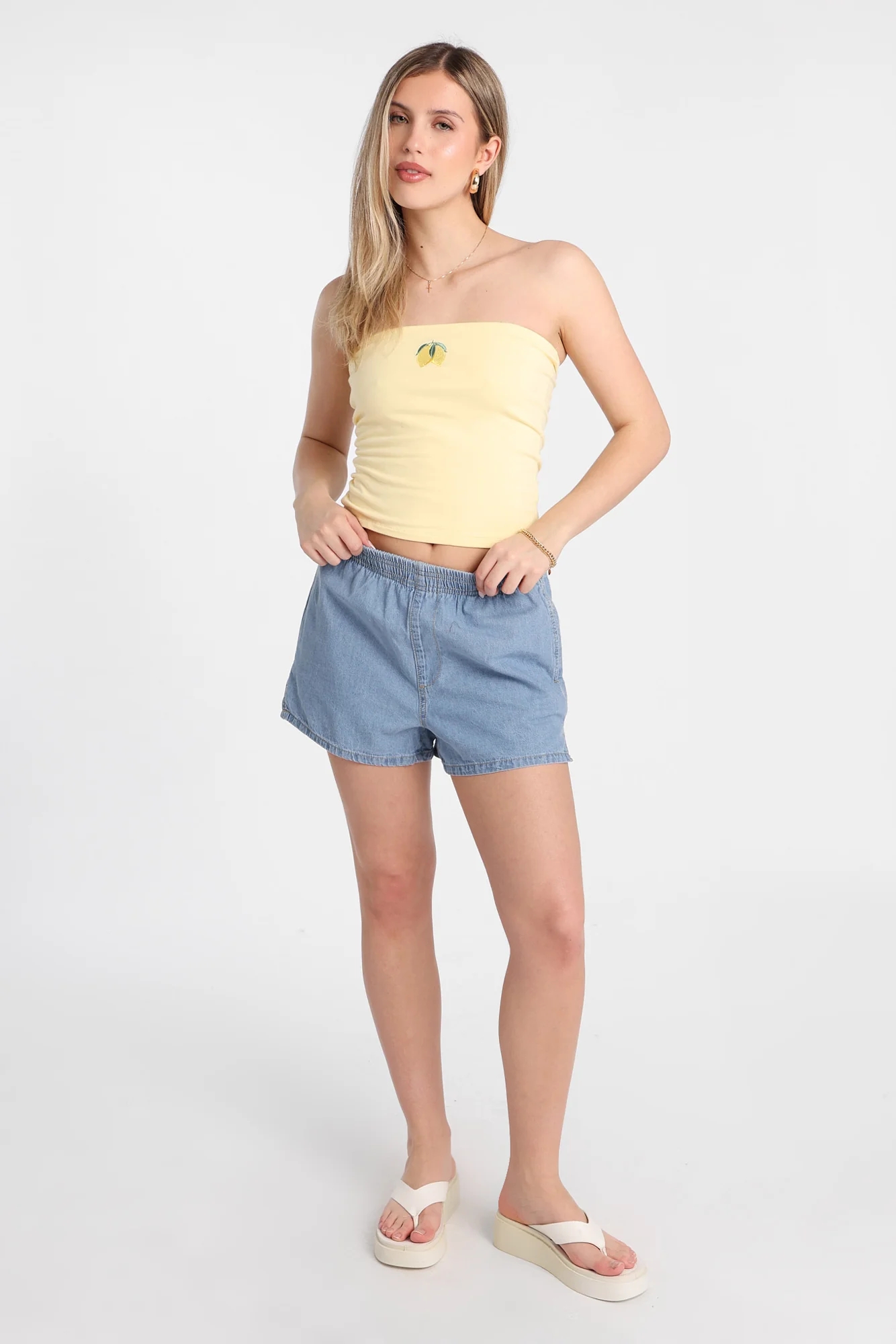 Low Rise Denim Pull-On Shorts - Image 4