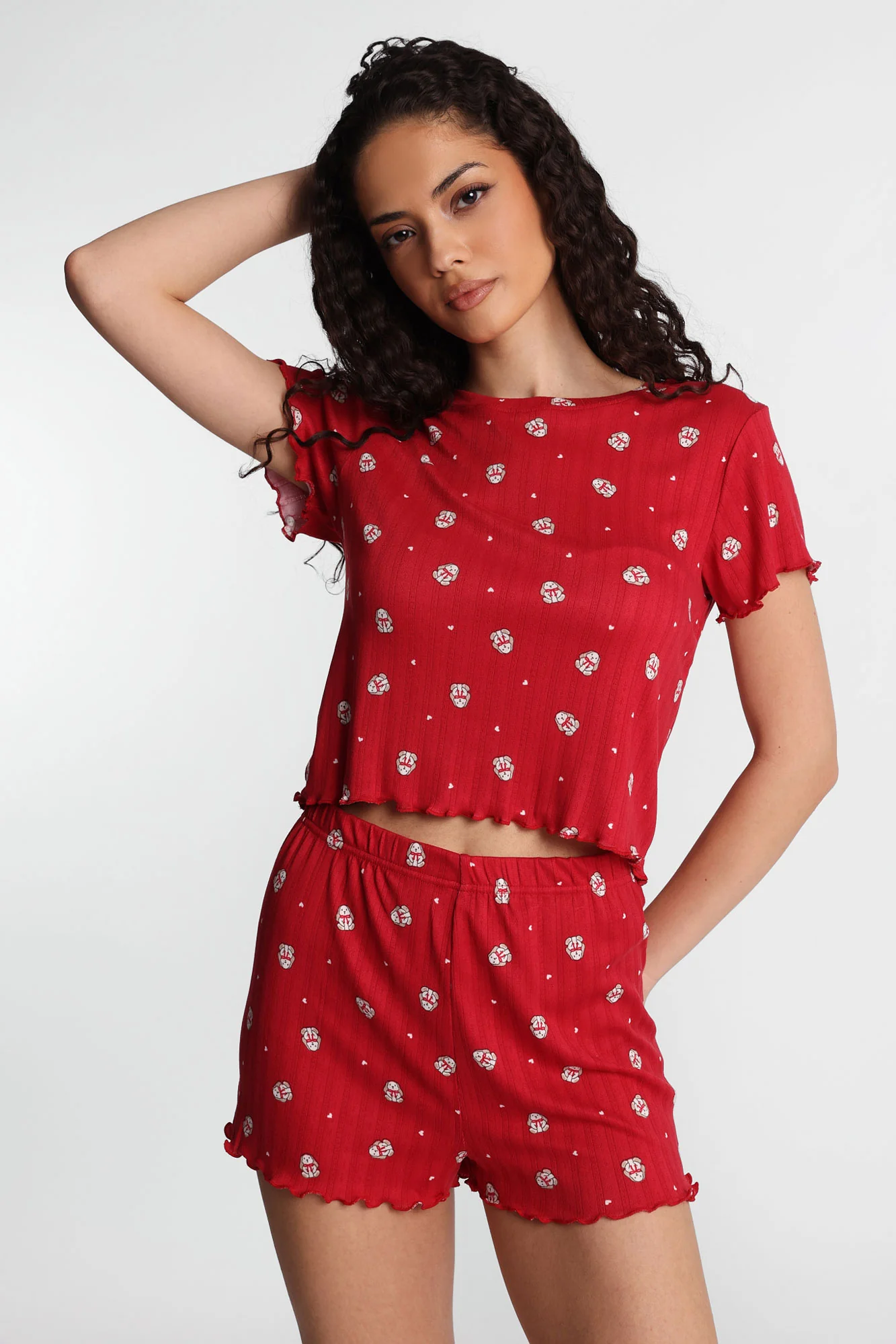 Graphic Pointelle Knit Pajama Tee & Shorts 2-Piece Set - Image 10