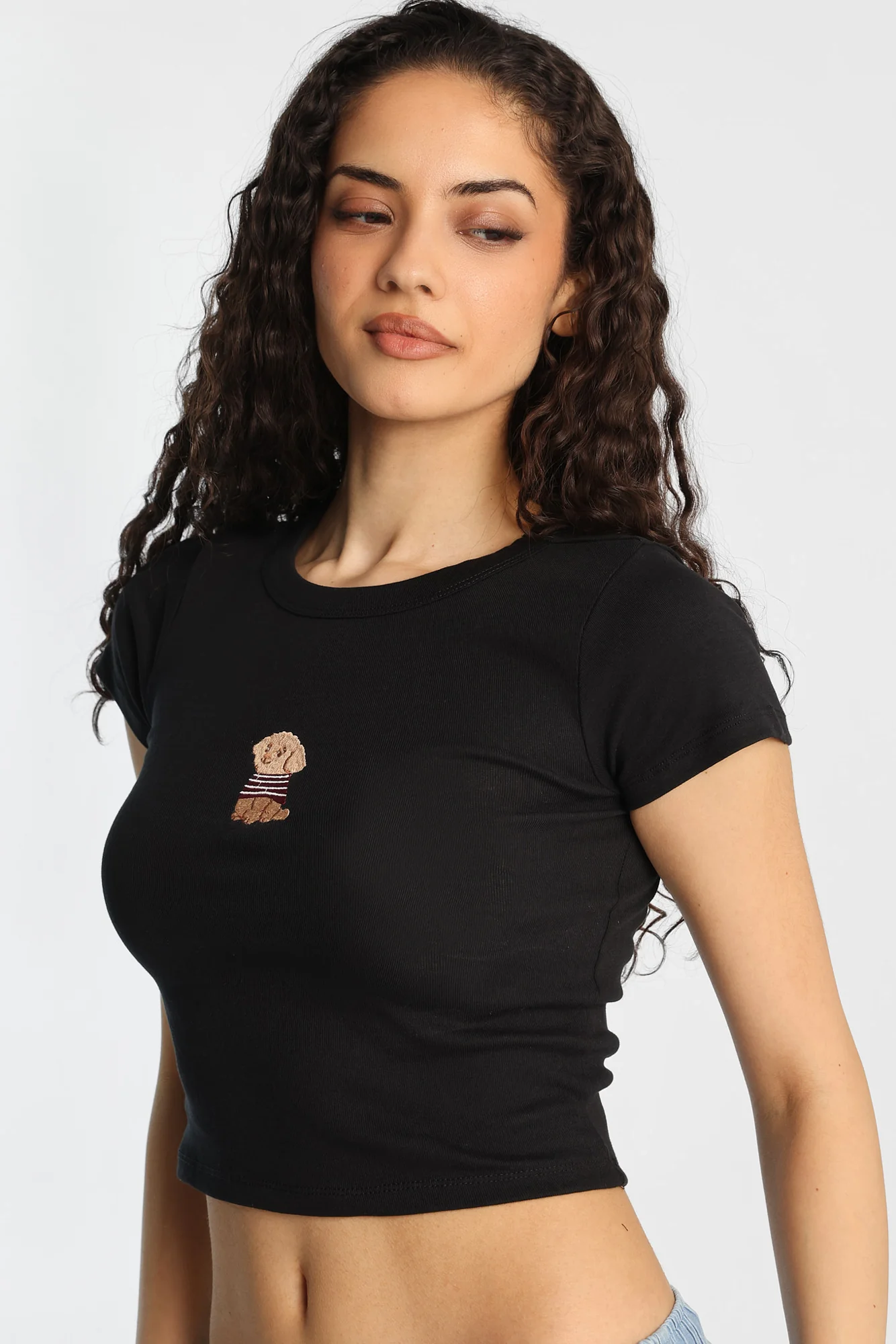 Puppy Embroidered Graphic Baby Tee - Image 2