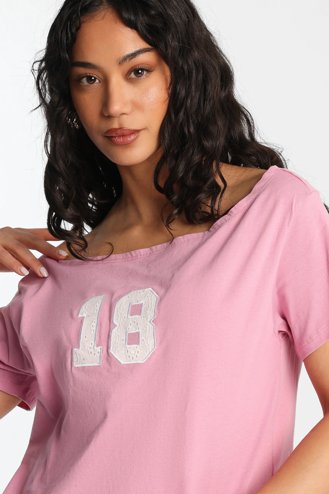 18 Graphic Off-Shoulder Short Sleeve Tee - Image 2
