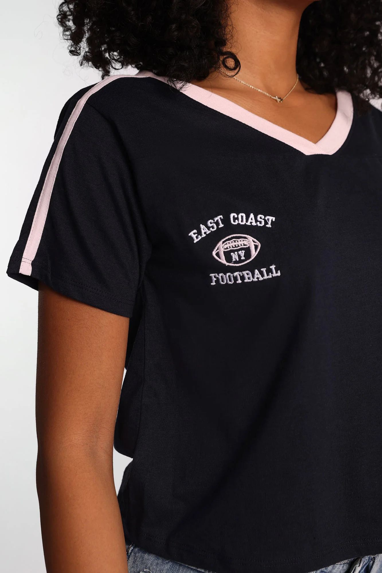 Graphic V-Neck Off-Shoulder Jersey Tee - Image 11