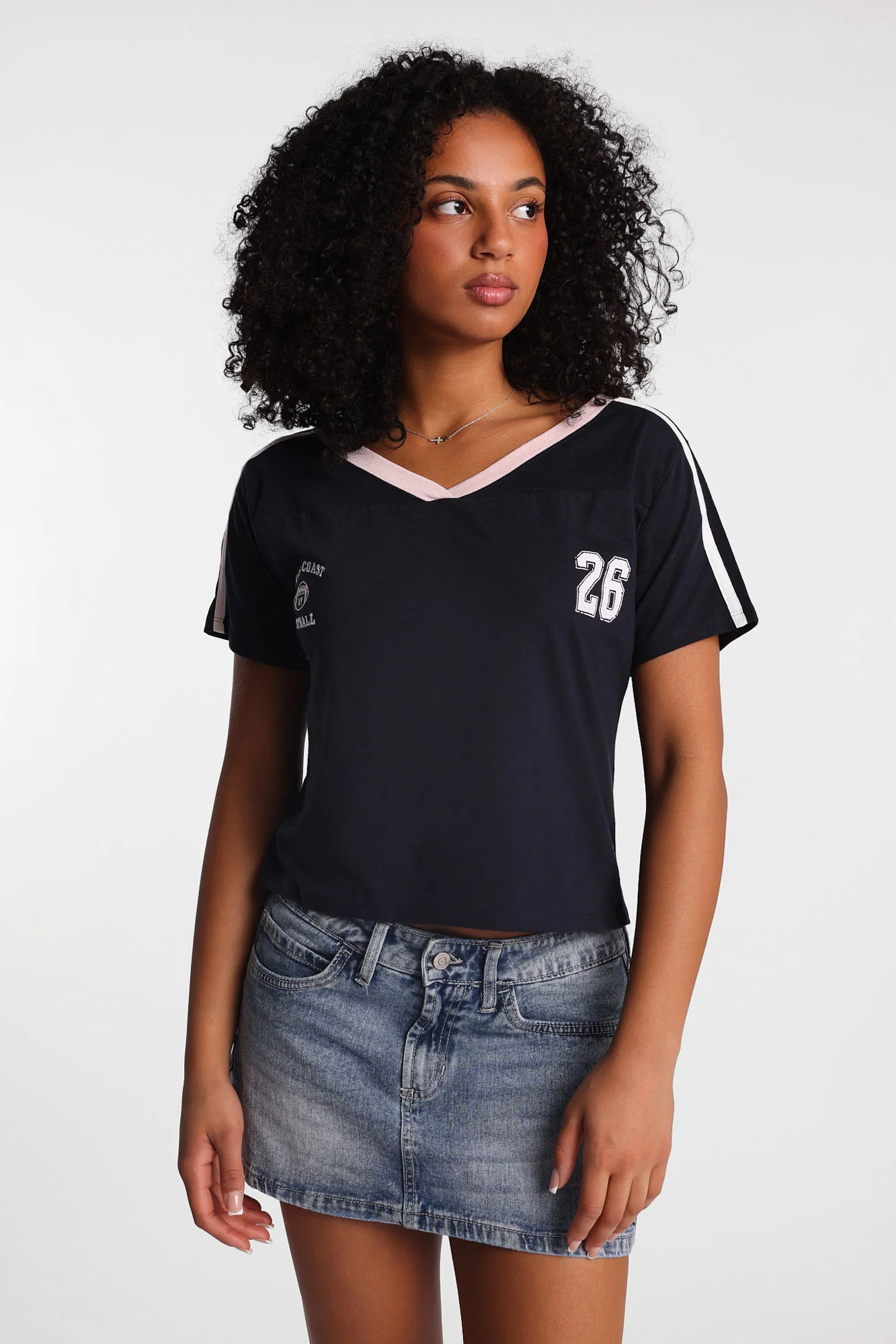 Graphic V-Neck Off-Shoulder Jersey Tee - Image 12