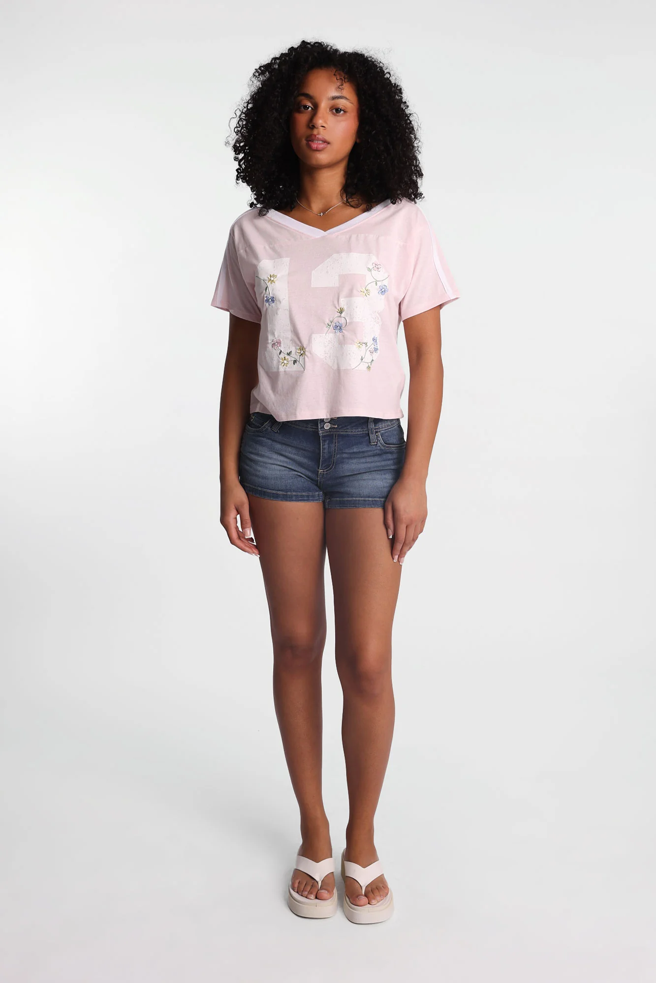 Graphic V-Neck Off-Shoulder Jersey Tee - Image 23