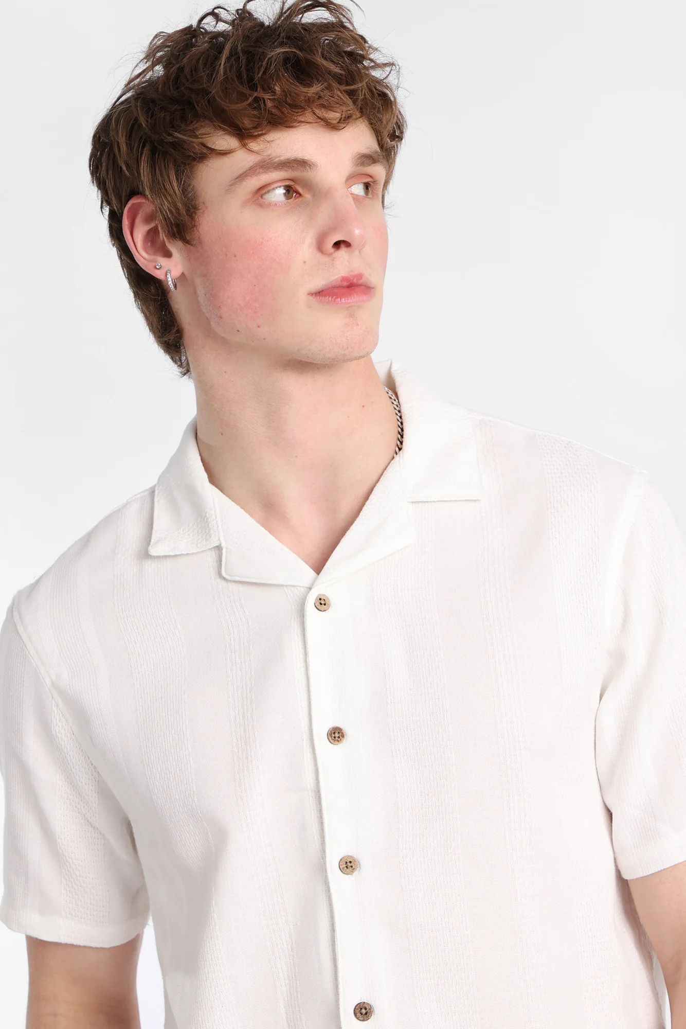 Textured Vertically Striped Short Sleeve Shirt - Image 11