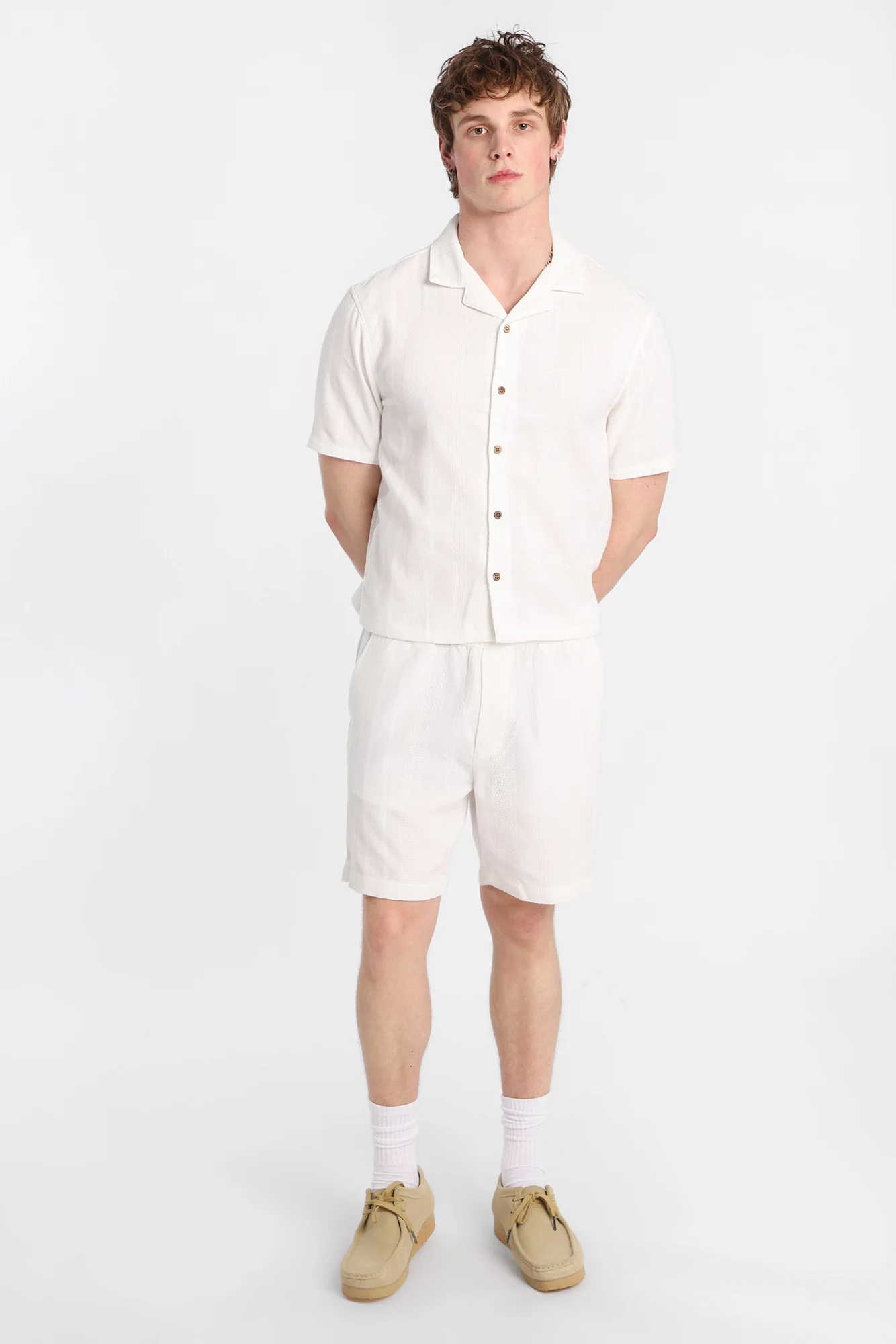 Textured Vertically Striped Short Sleeve Shirt - Image 13