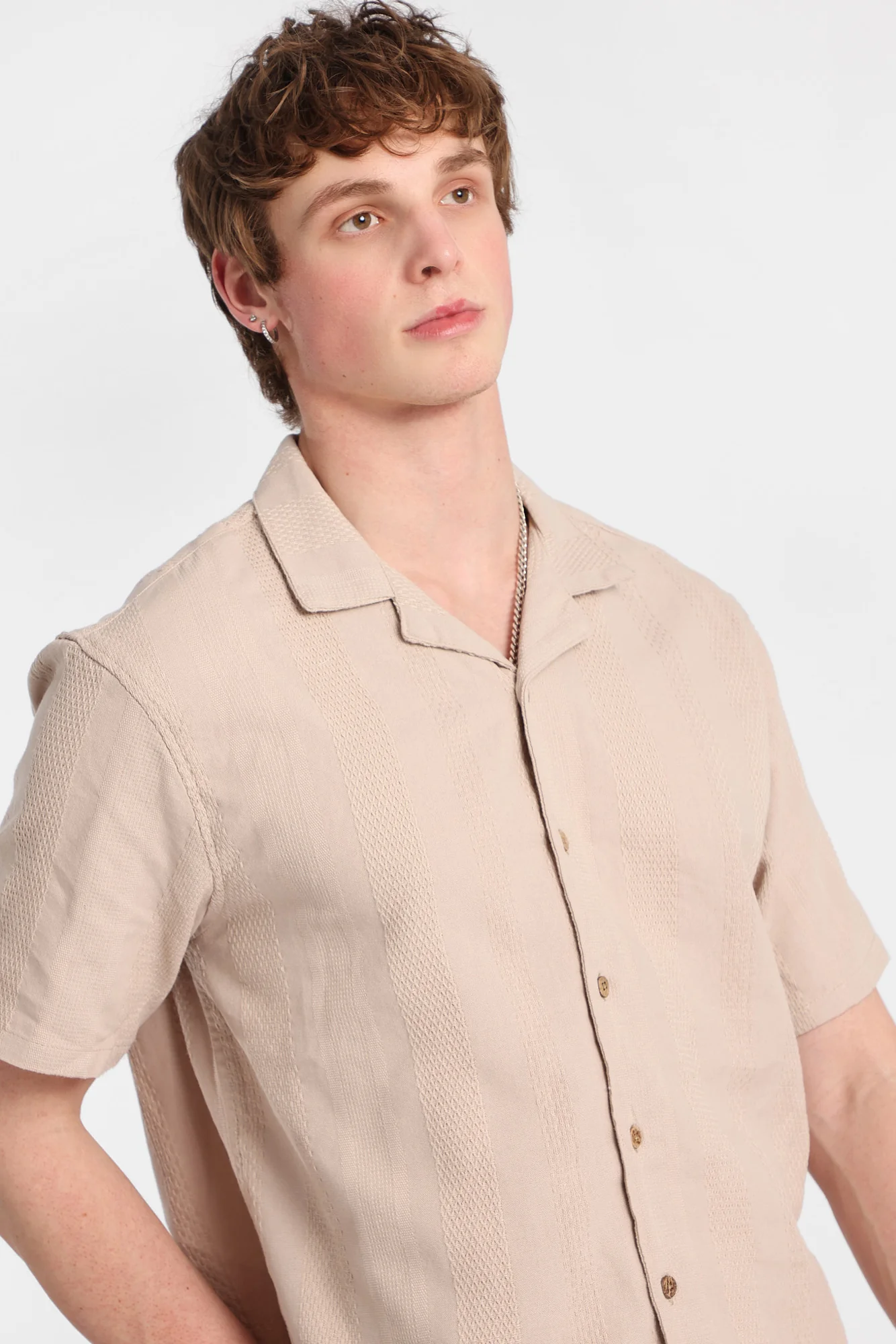 Textured Vertically Striped Short Sleeve Shirt - Image 14