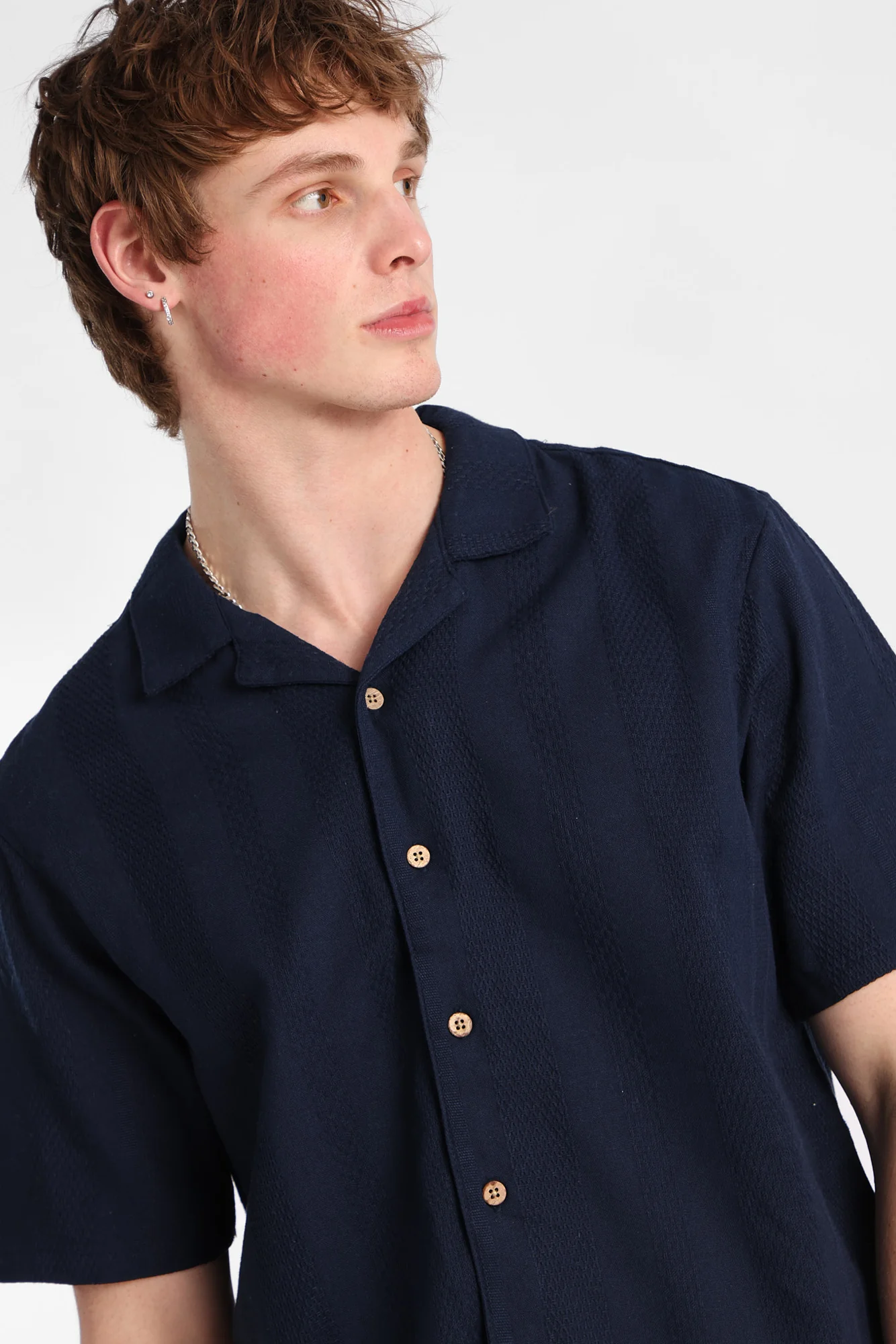 Textured Vertically Striped Short Sleeve Shirt - Image 18