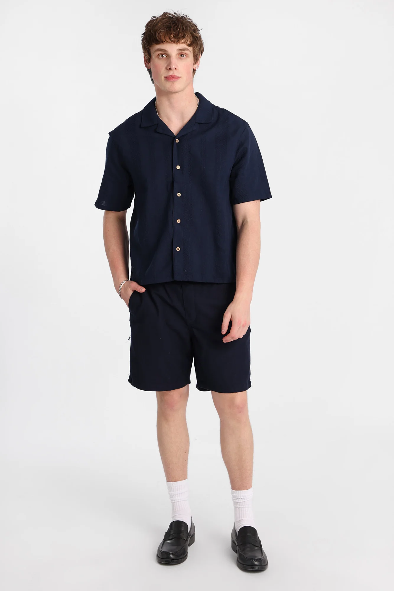 Textured Vertically Striped Short Sleeve Shirt - Image 20