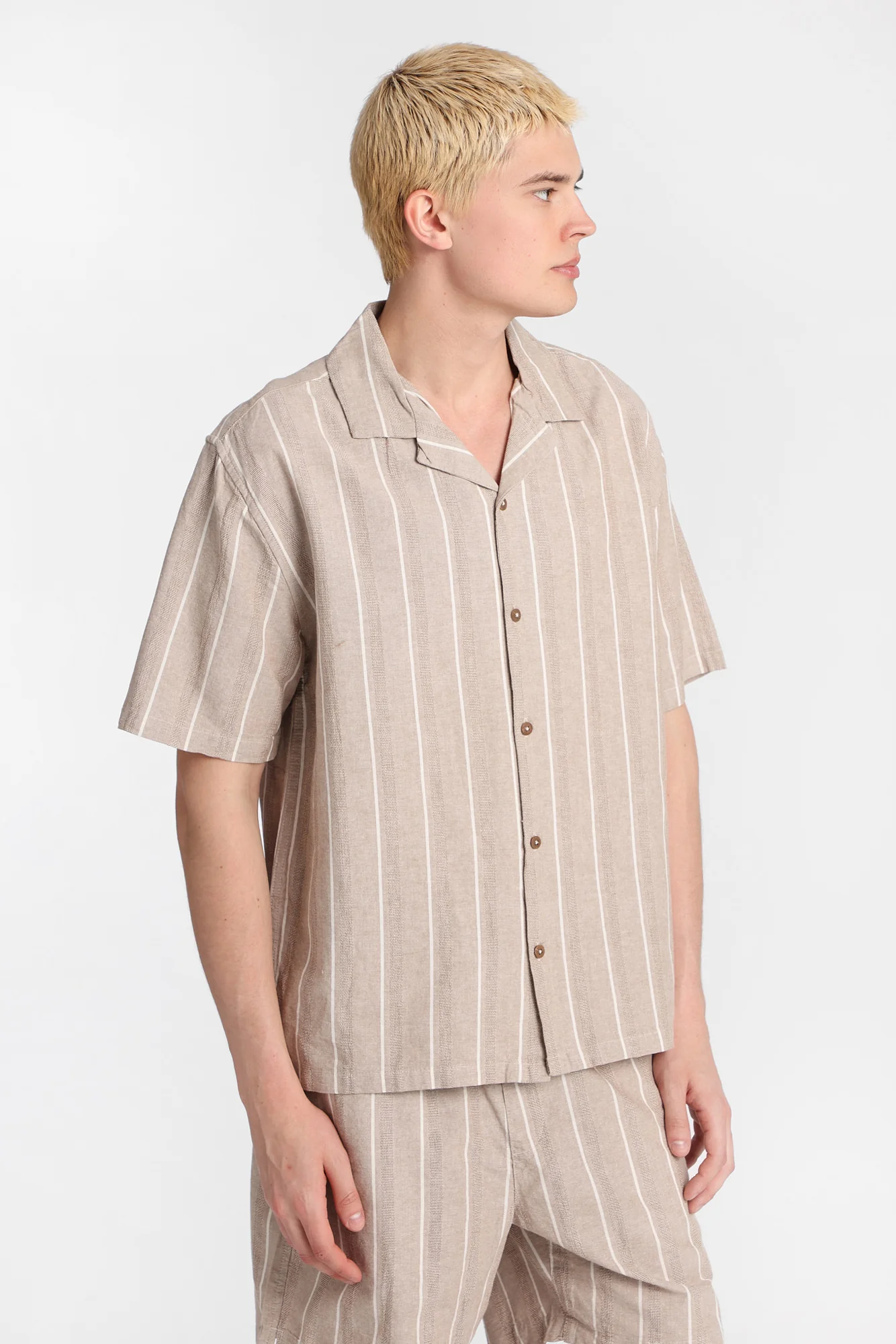 Cotton Textured Striped Short Sleeve Shirt
