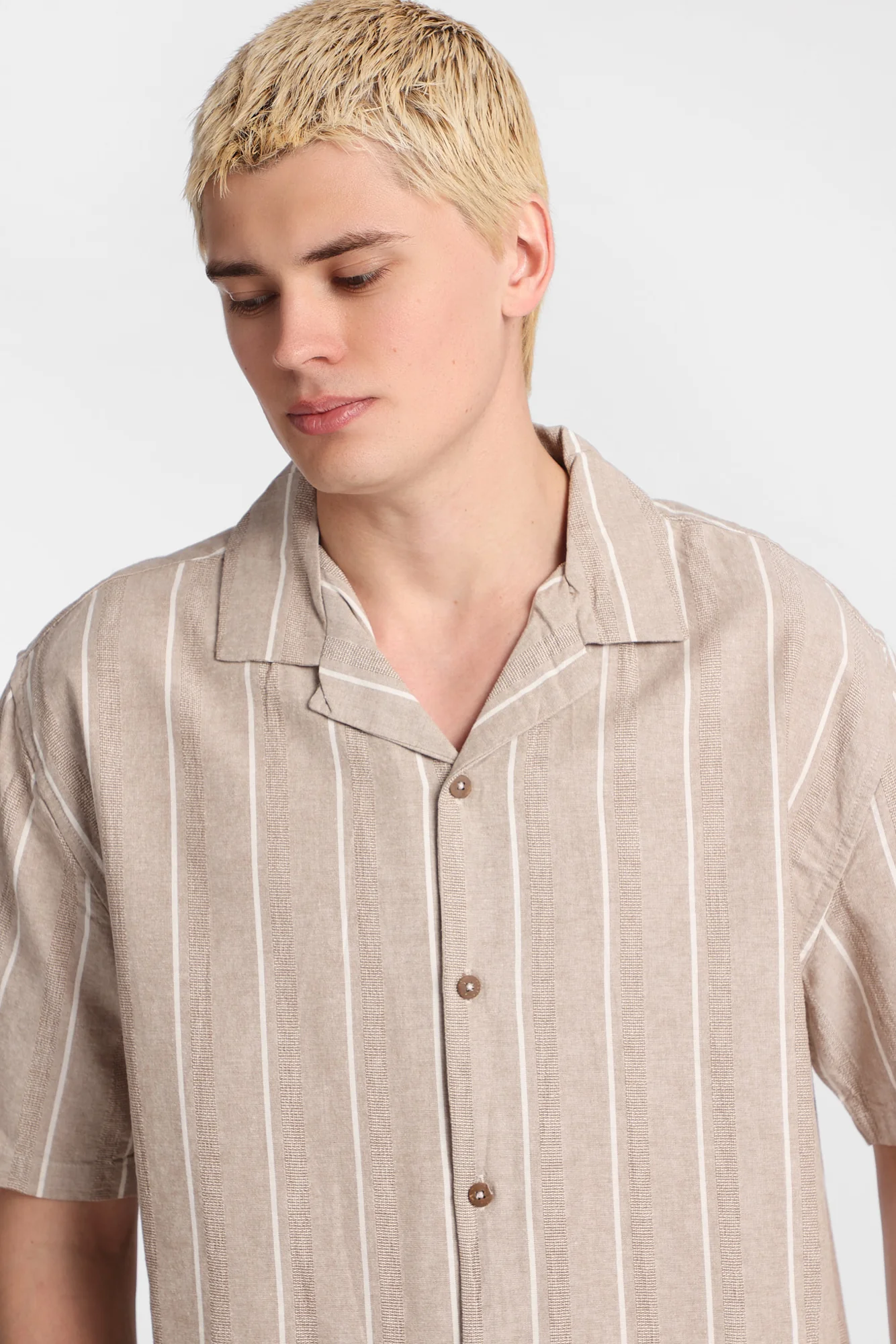 Cotton Textured Striped Short Sleeve Shirt - Image 2