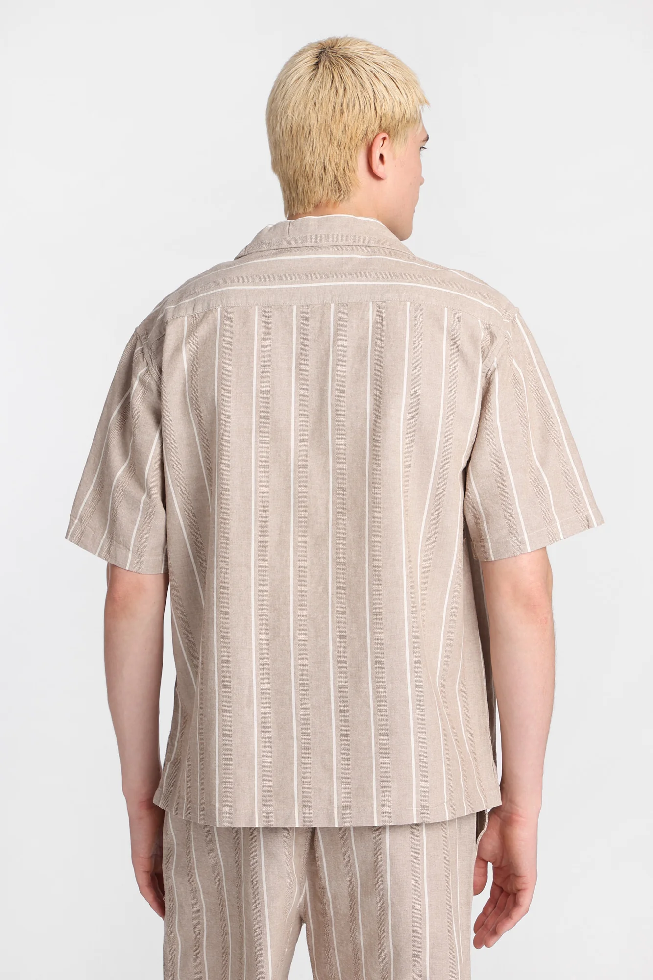 Cotton Textured Striped Short Sleeve Shirt - Image 3