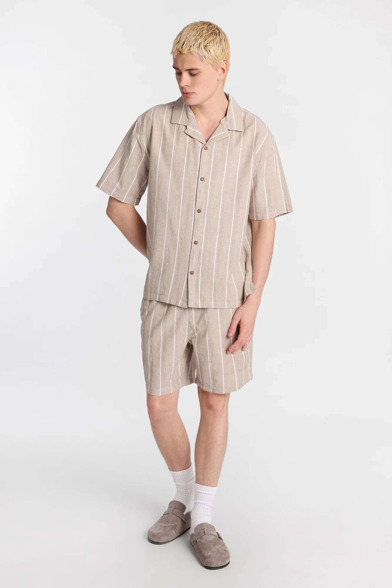 Cotton Textured Striped Short Sleeve Shirt - Image 4