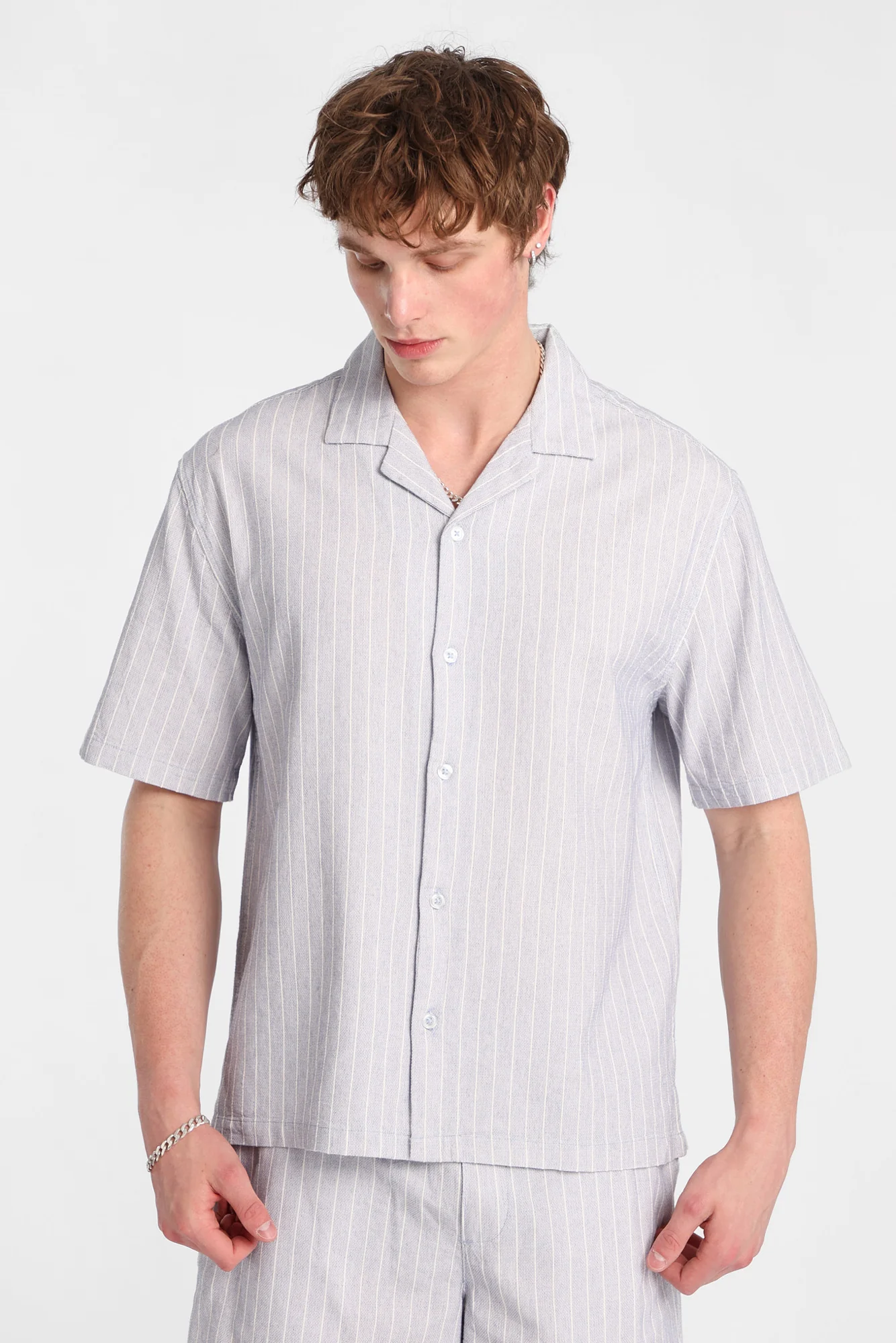 Cotton Textured Pinstriped Button-Up Shirt