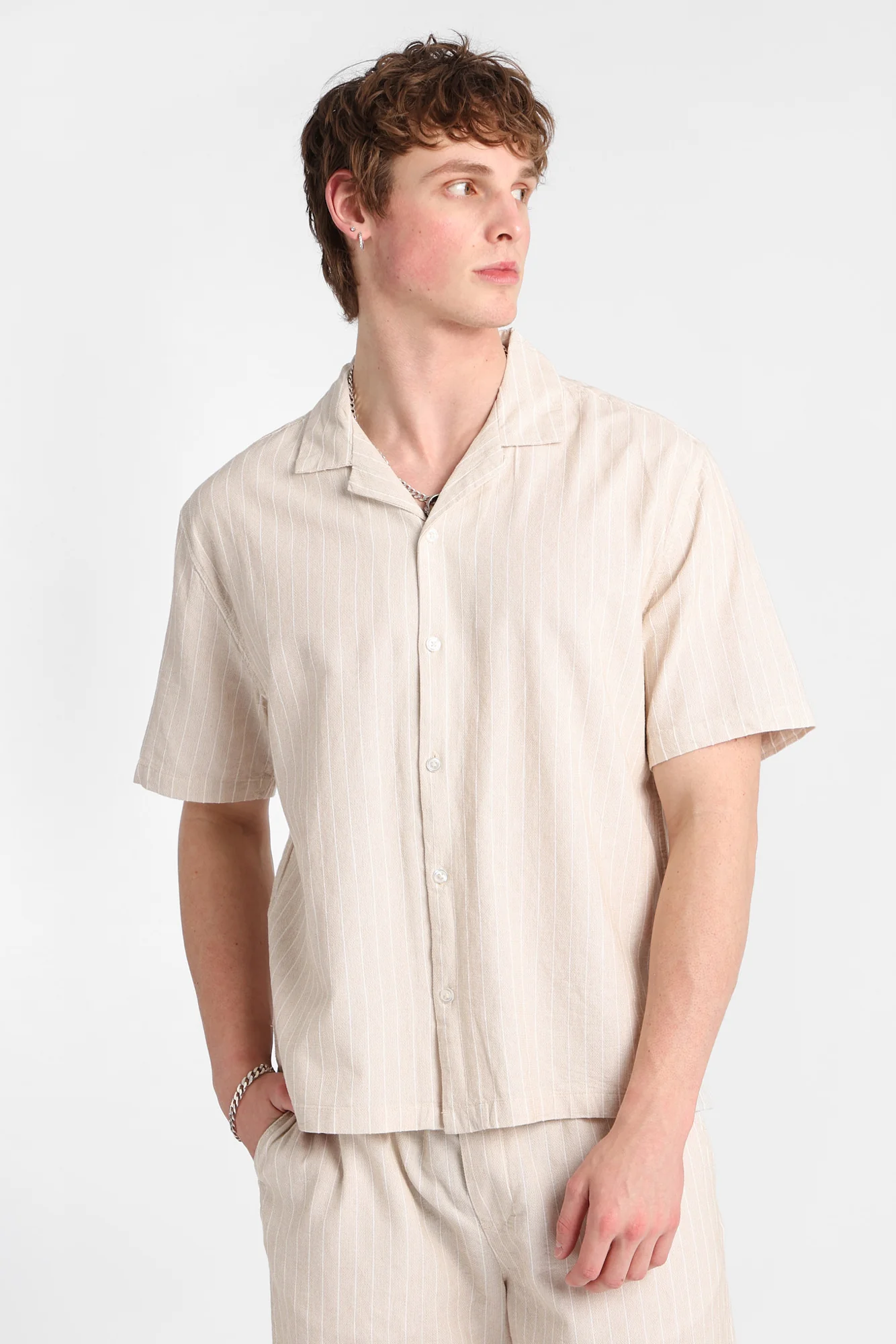 Cotton Textured Pinstriped Button-Up Shirt - Image 2