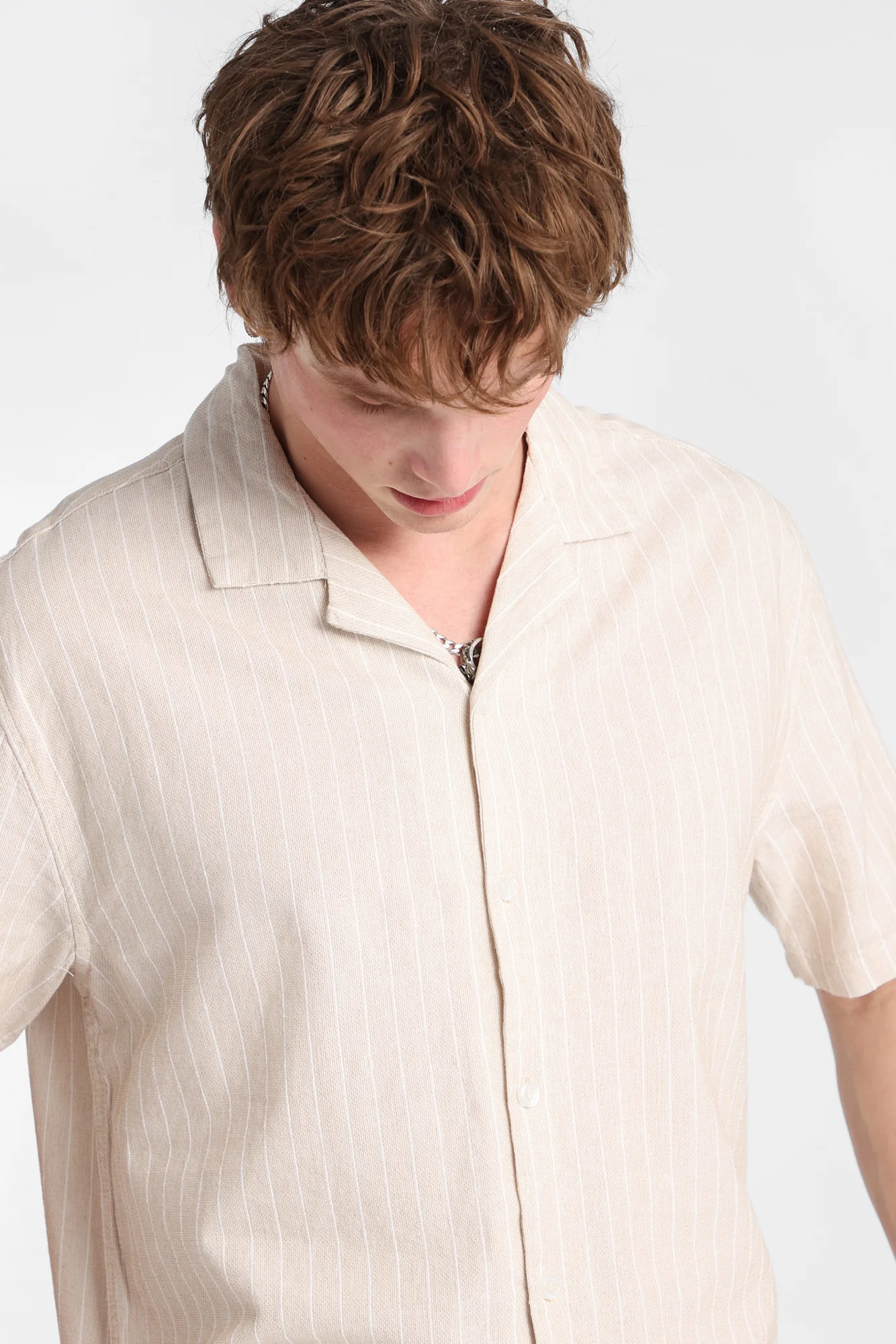 Cotton Textured Pinstriped Button-Up Shirt - Image 3