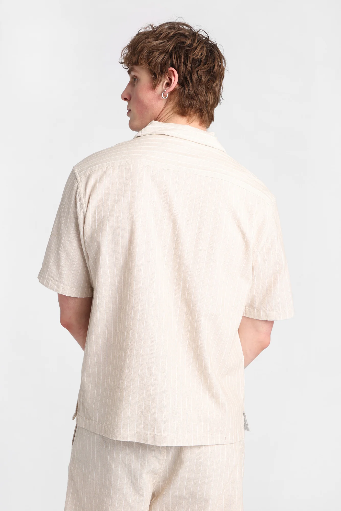 Cotton Textured Pinstriped Button-Up Shirt - Image 4