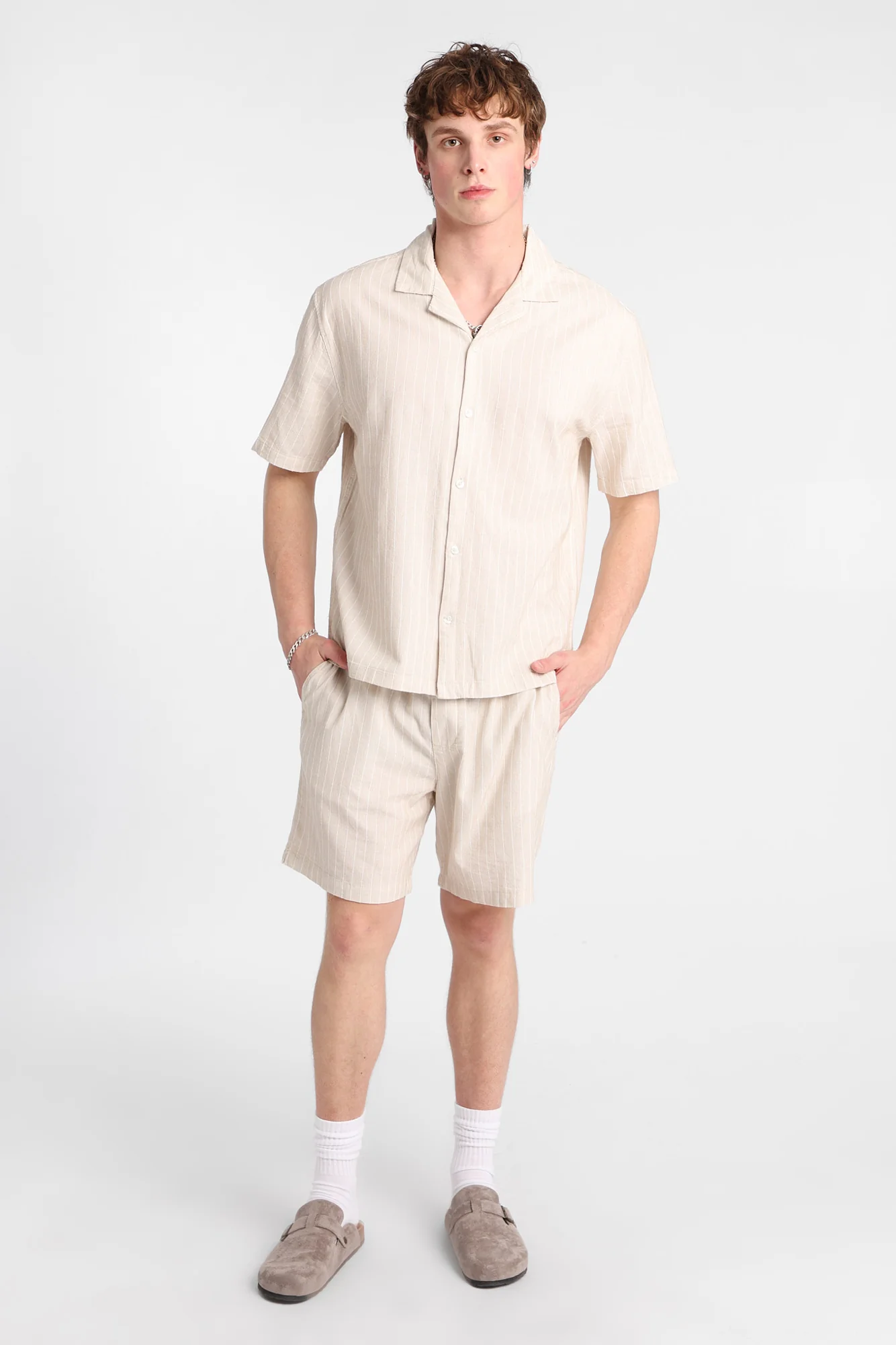 Cotton Textured Pinstriped Button-Up Shirt - Image 5