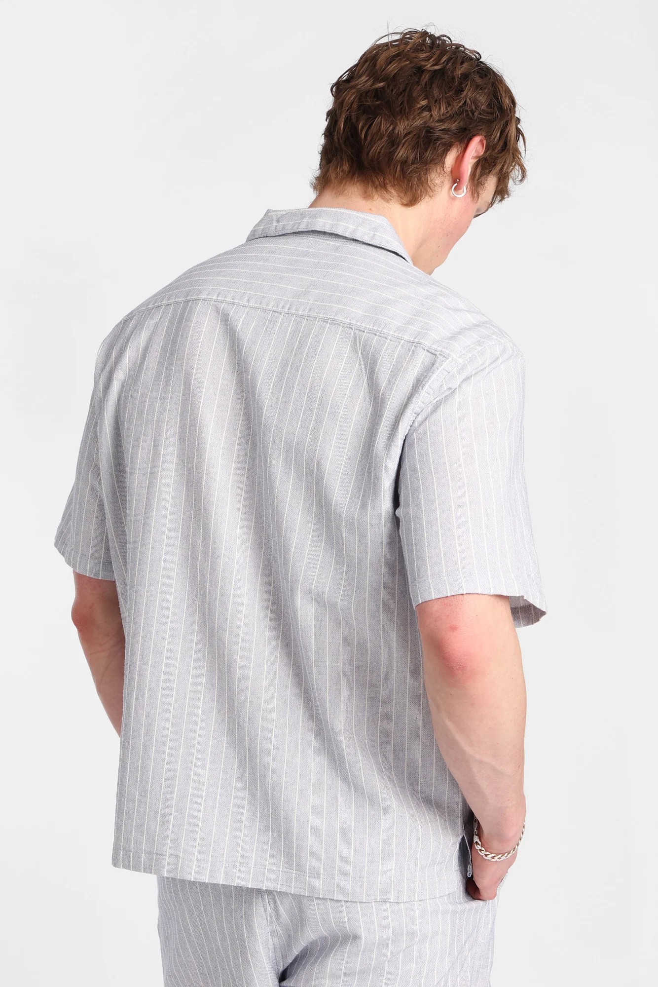 Cotton Textured Pinstriped Button-Up Shirt - Image 7