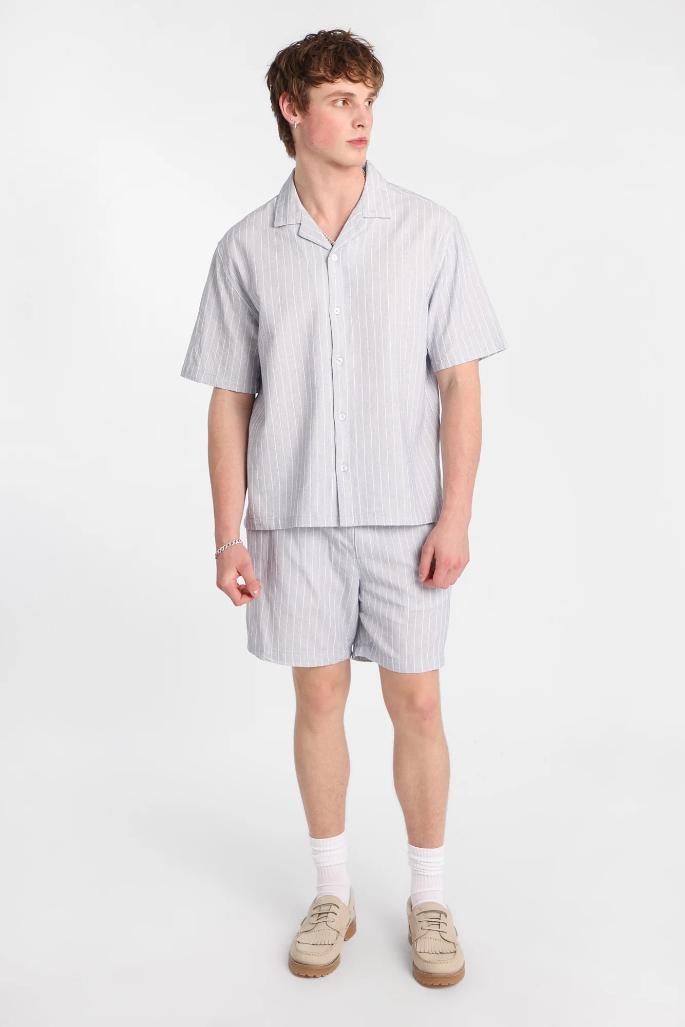 Cotton Textured Pinstriped Button-Up Shirt - Image 8