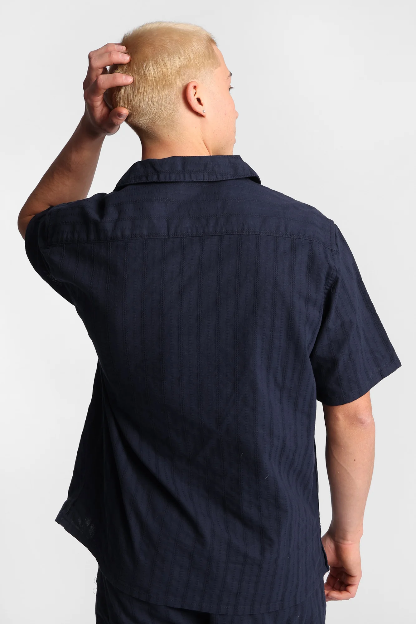 Cotton Textured Lace Pattern Short Sleeve Shirt - Image 11