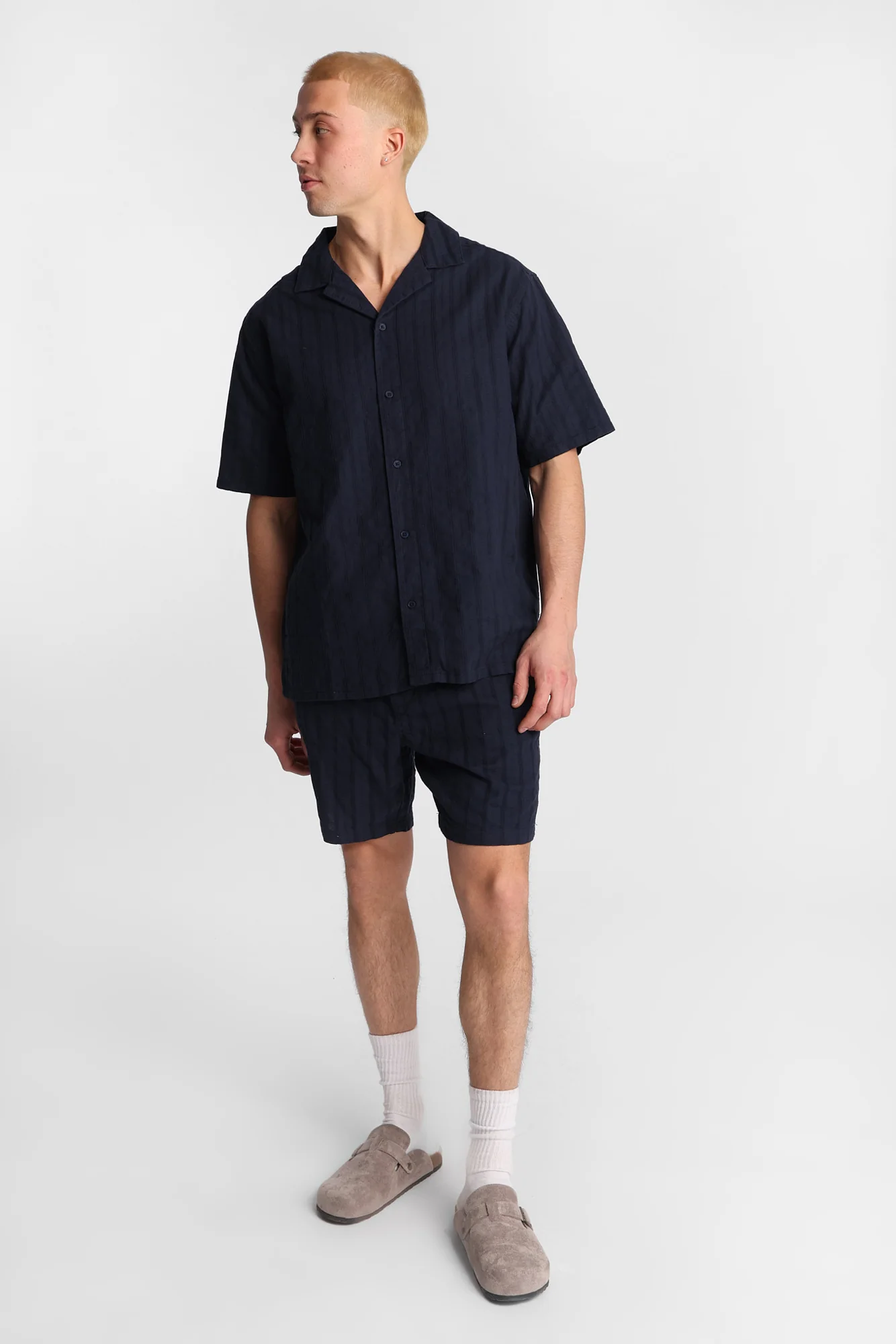 Cotton Textured Lace Pattern Short Sleeve Shirt - Image 12