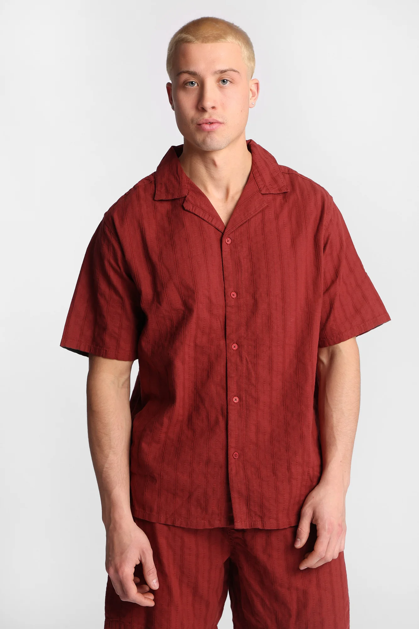 Cotton Textured Lace Pattern Short Sleeve Shirt - Image 13