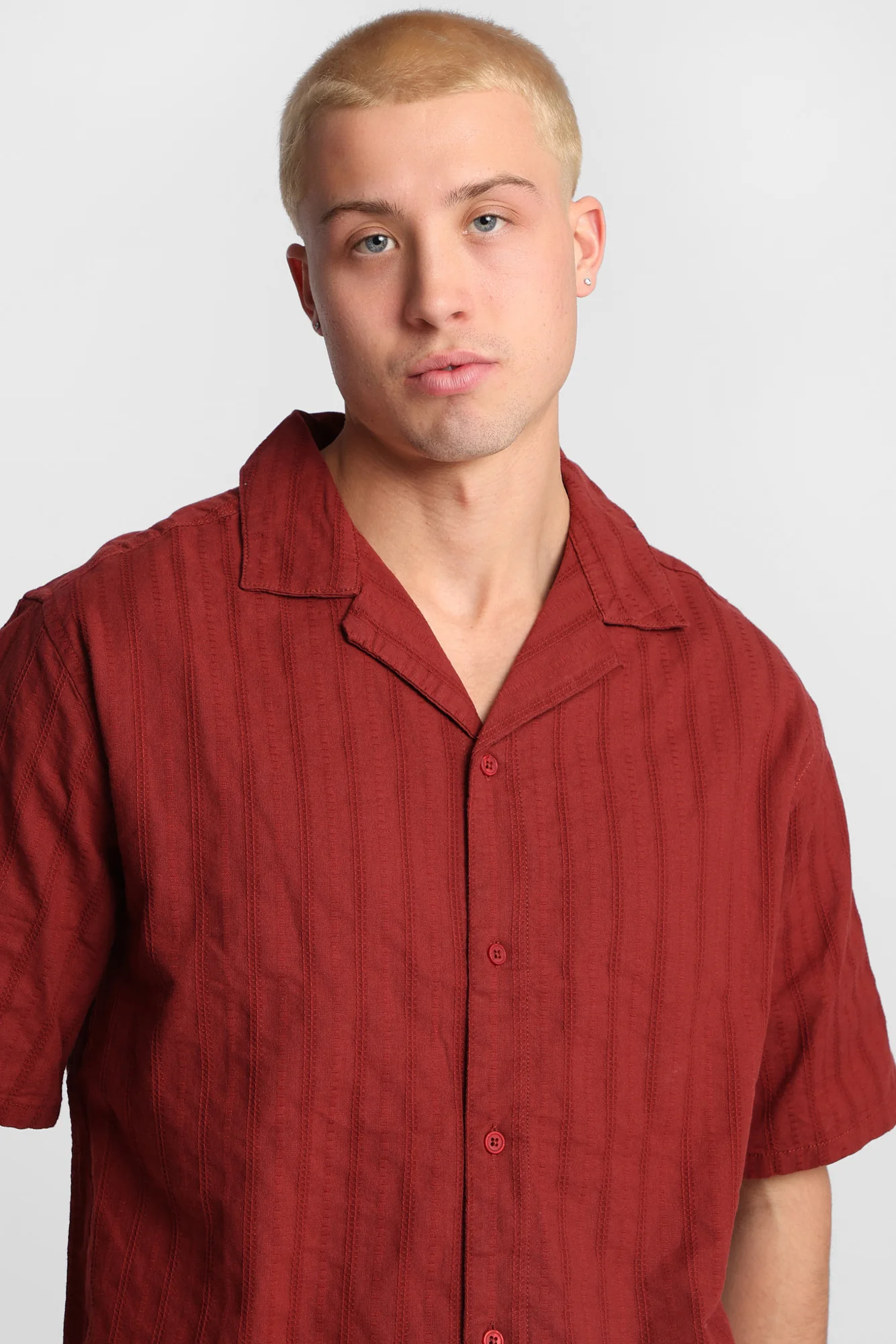 Cotton Textured Lace Pattern Short Sleeve Shirt - Image 14