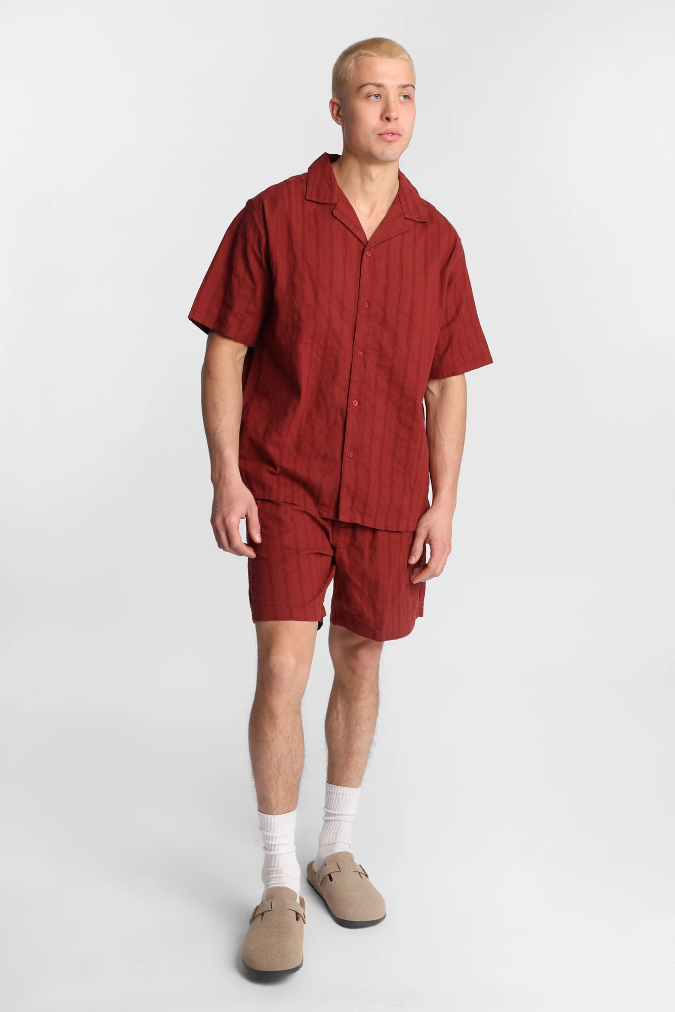 Cotton Textured Lace Pattern Short Sleeve Shirt - Image 16
