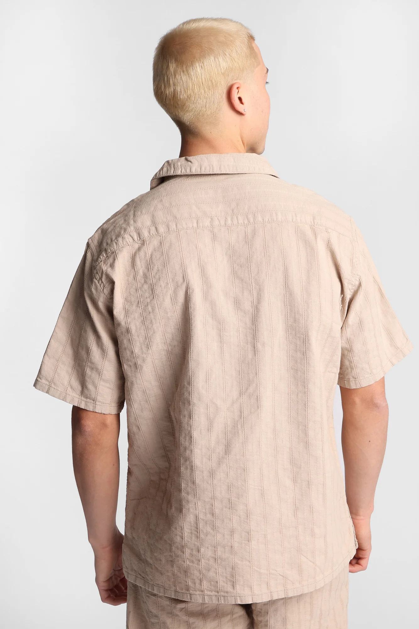 Cotton Textured Lace Pattern Short Sleeve Shirt - Image 4