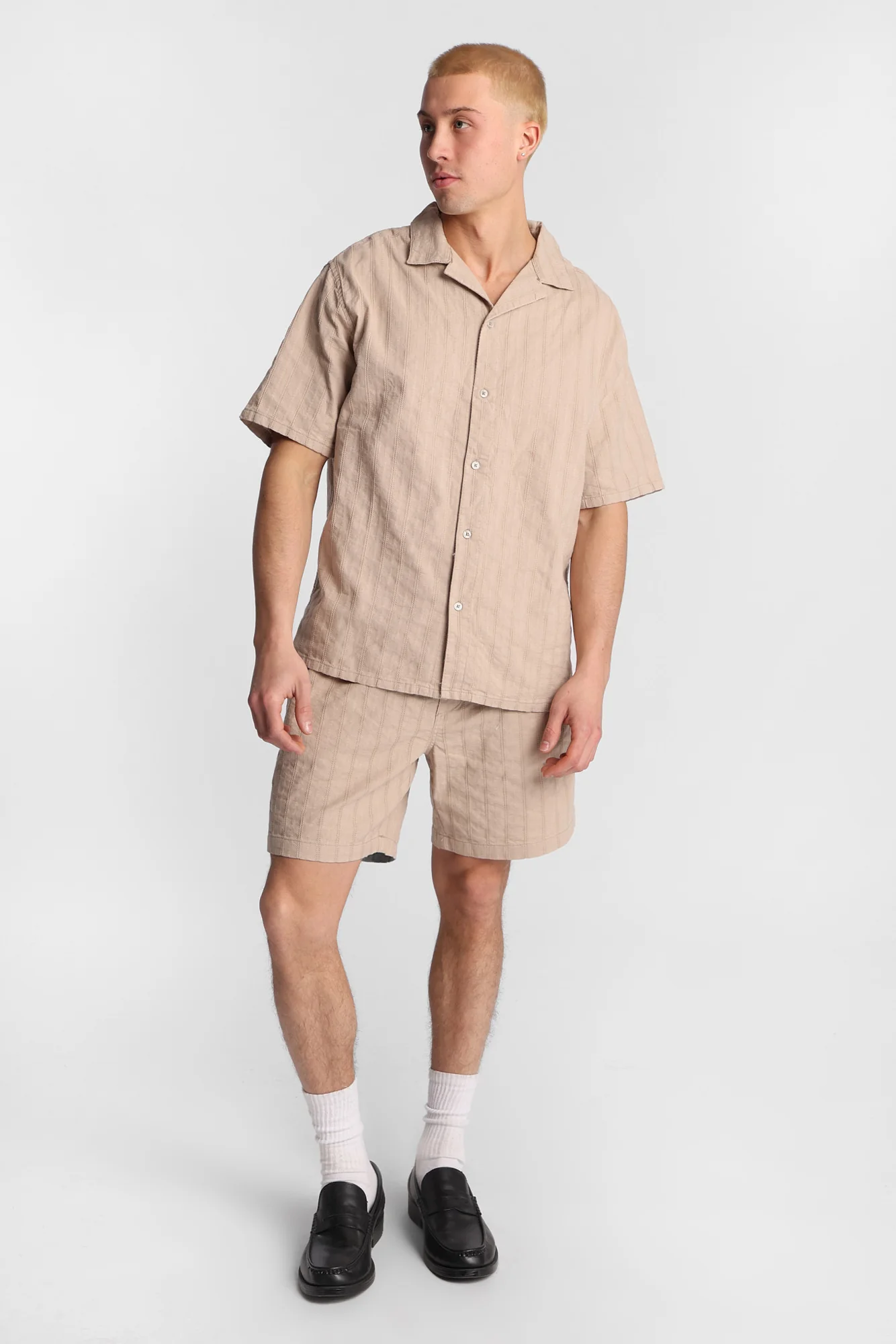 Cotton Textured Lace Pattern Short Sleeve Shirt - Image 5