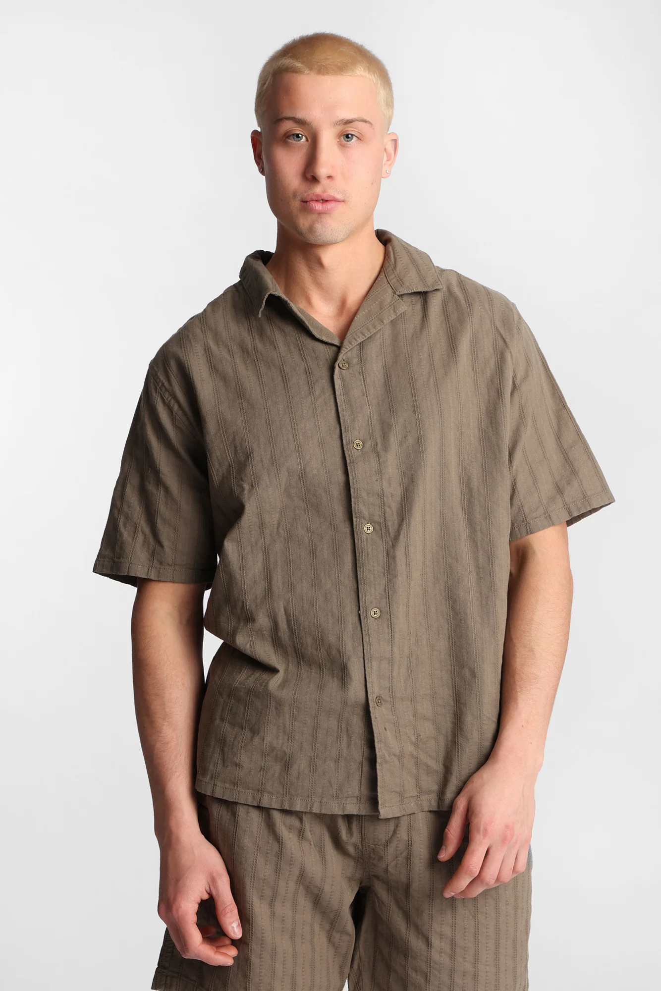 Cotton Textured Lace Pattern Short Sleeve Shirt - Image 6