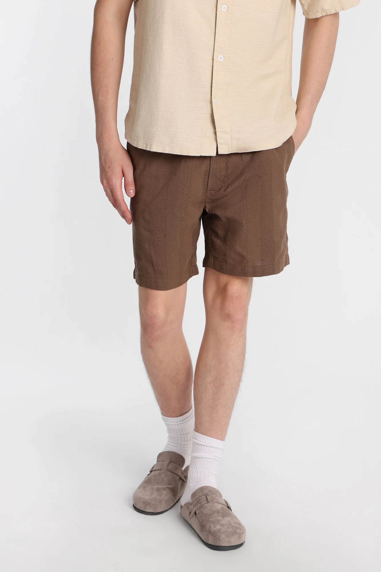 Textured Vertically Striped Shorts