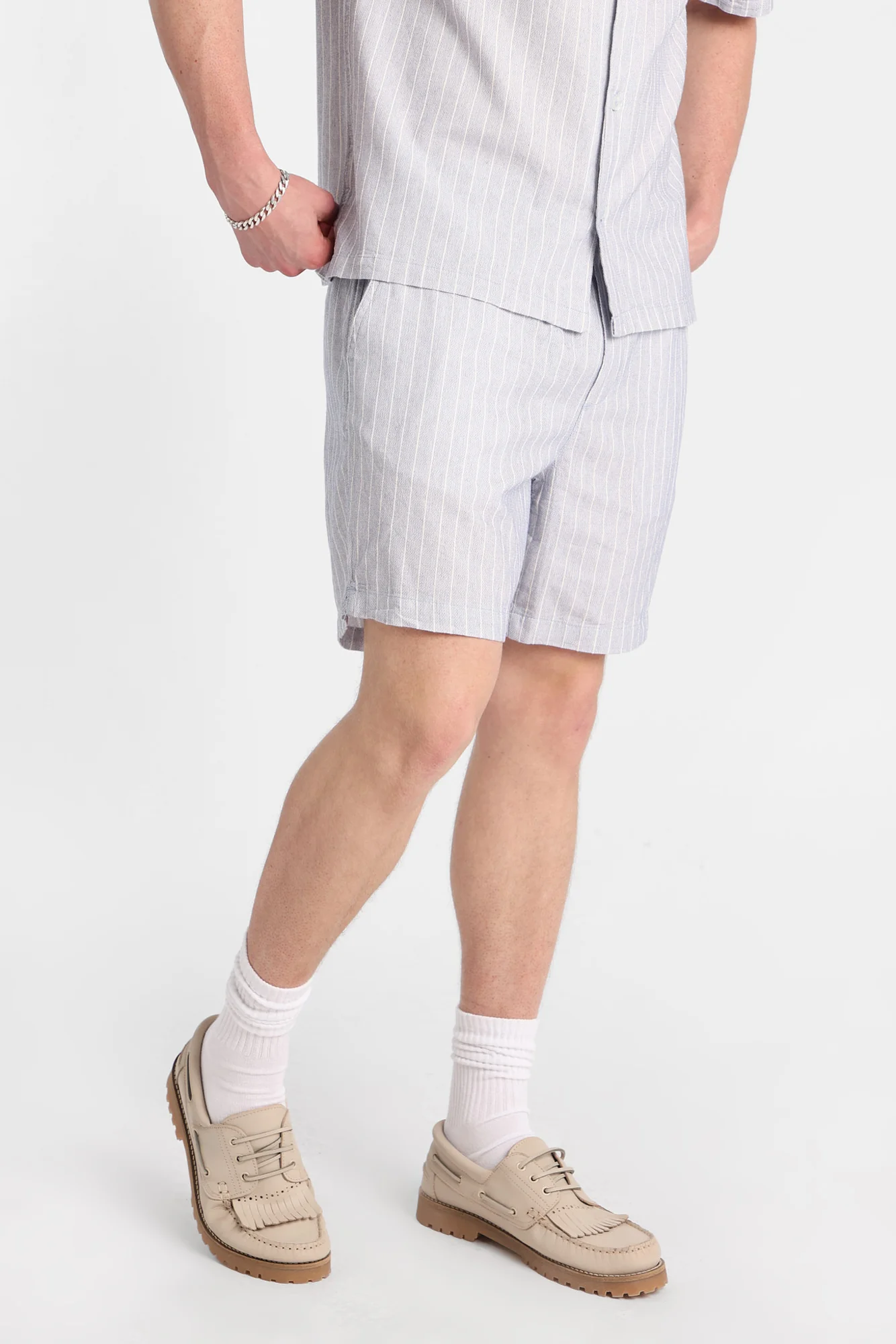 Textured Pinstriped Shorts