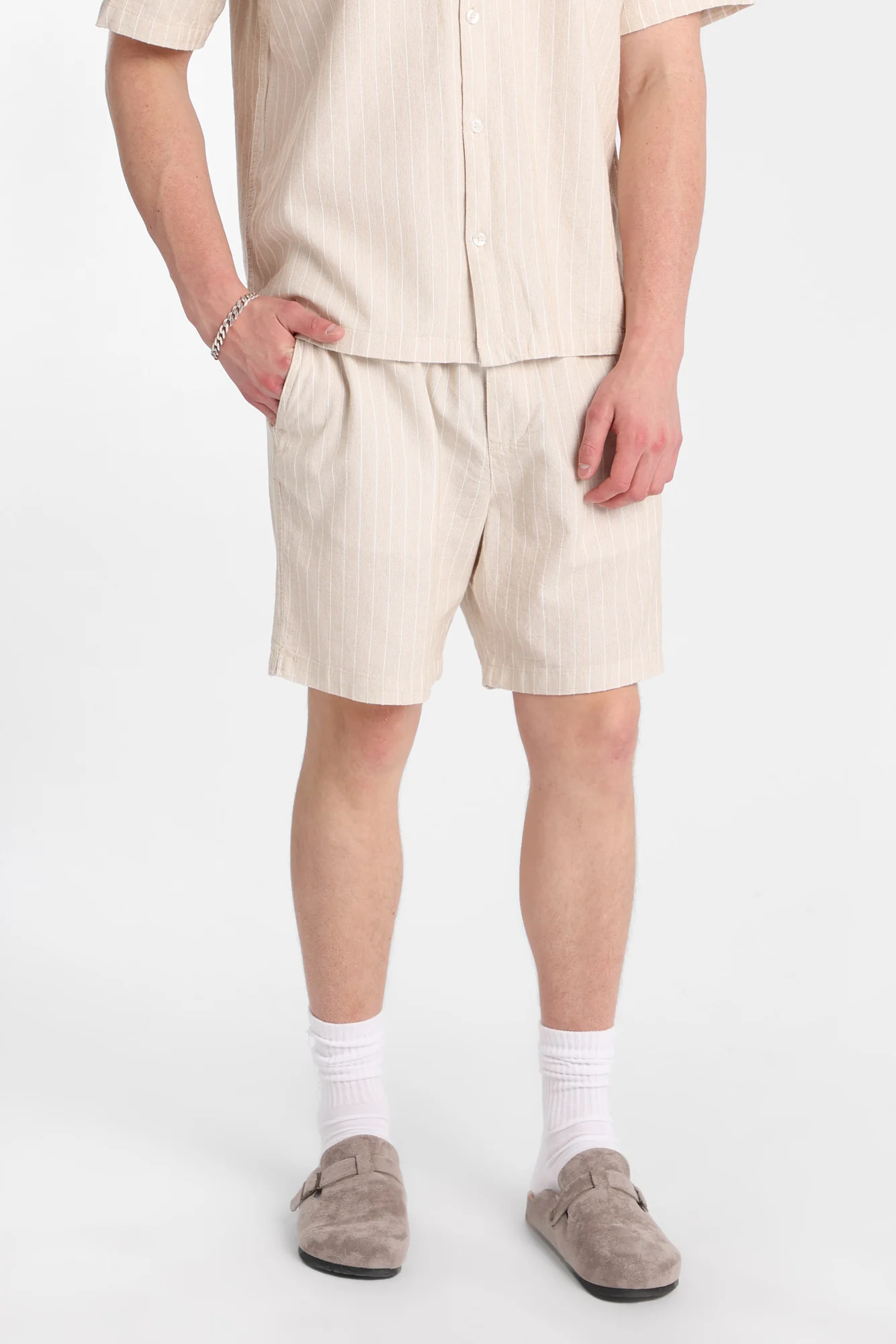 Textured Pinstriped Shorts - Image 2