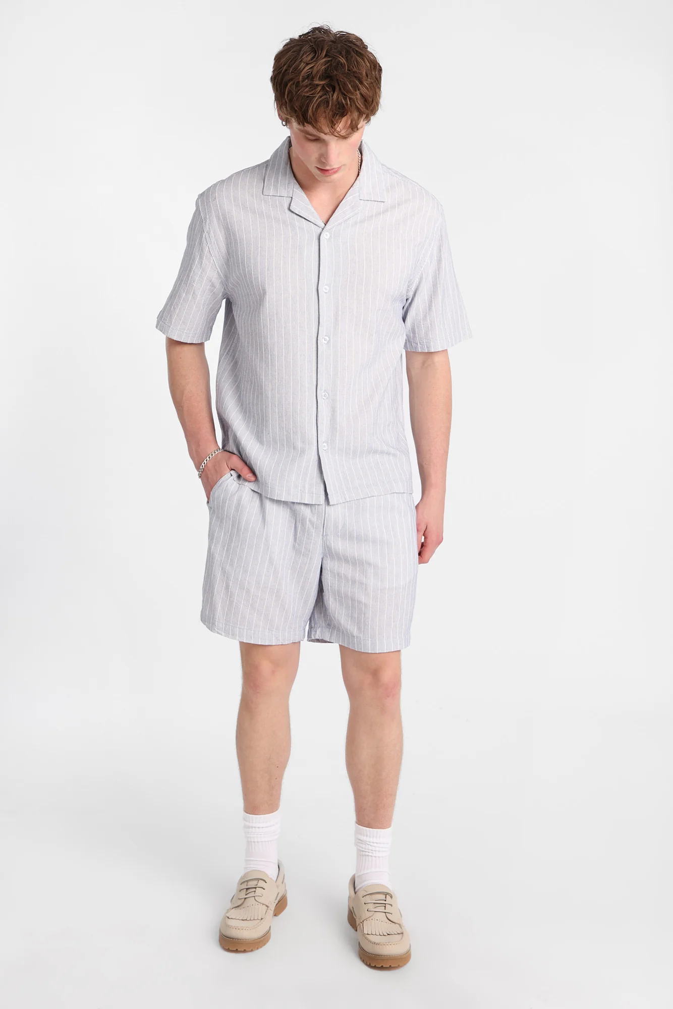 Textured Pinstriped Shorts - Image 8
