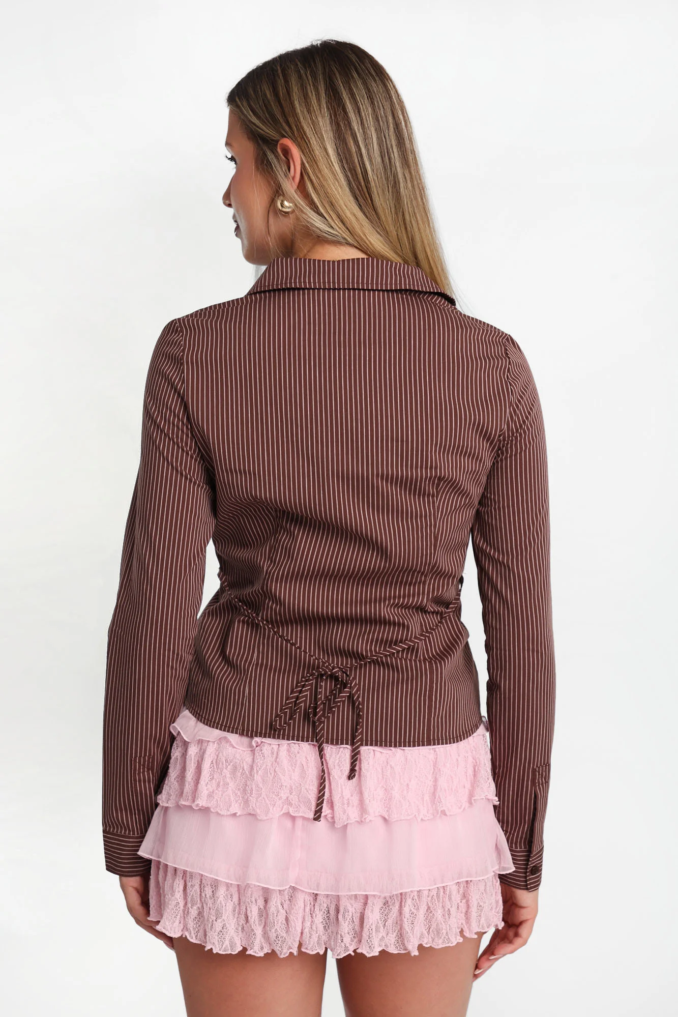 Button-Up Tie-Back Long Sleeve Shirt - Image 12