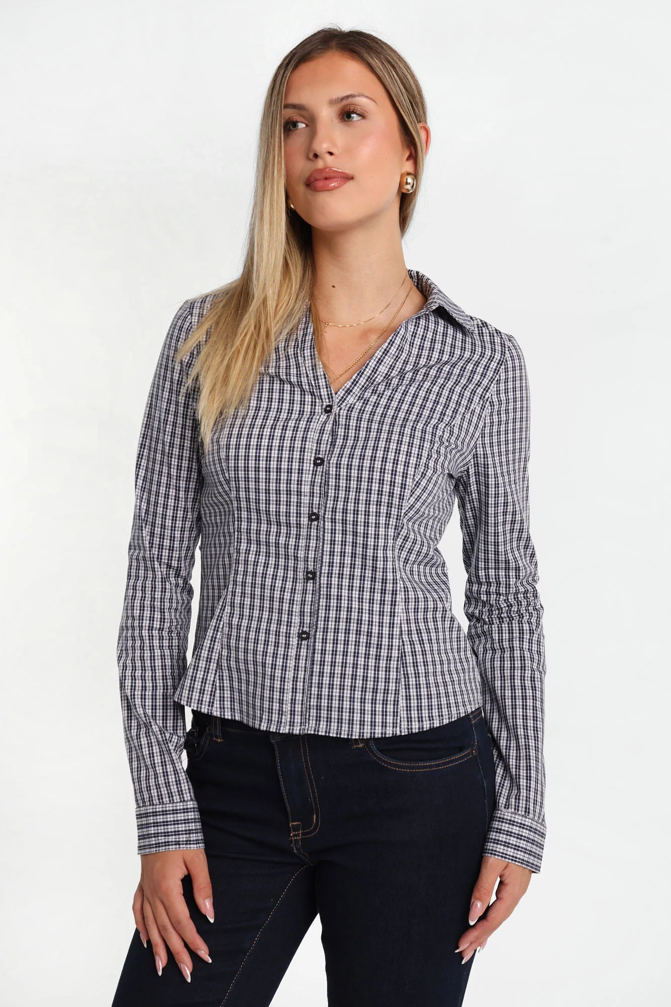 Button-Up Tie-Back Long Sleeve Shirt - Image 16