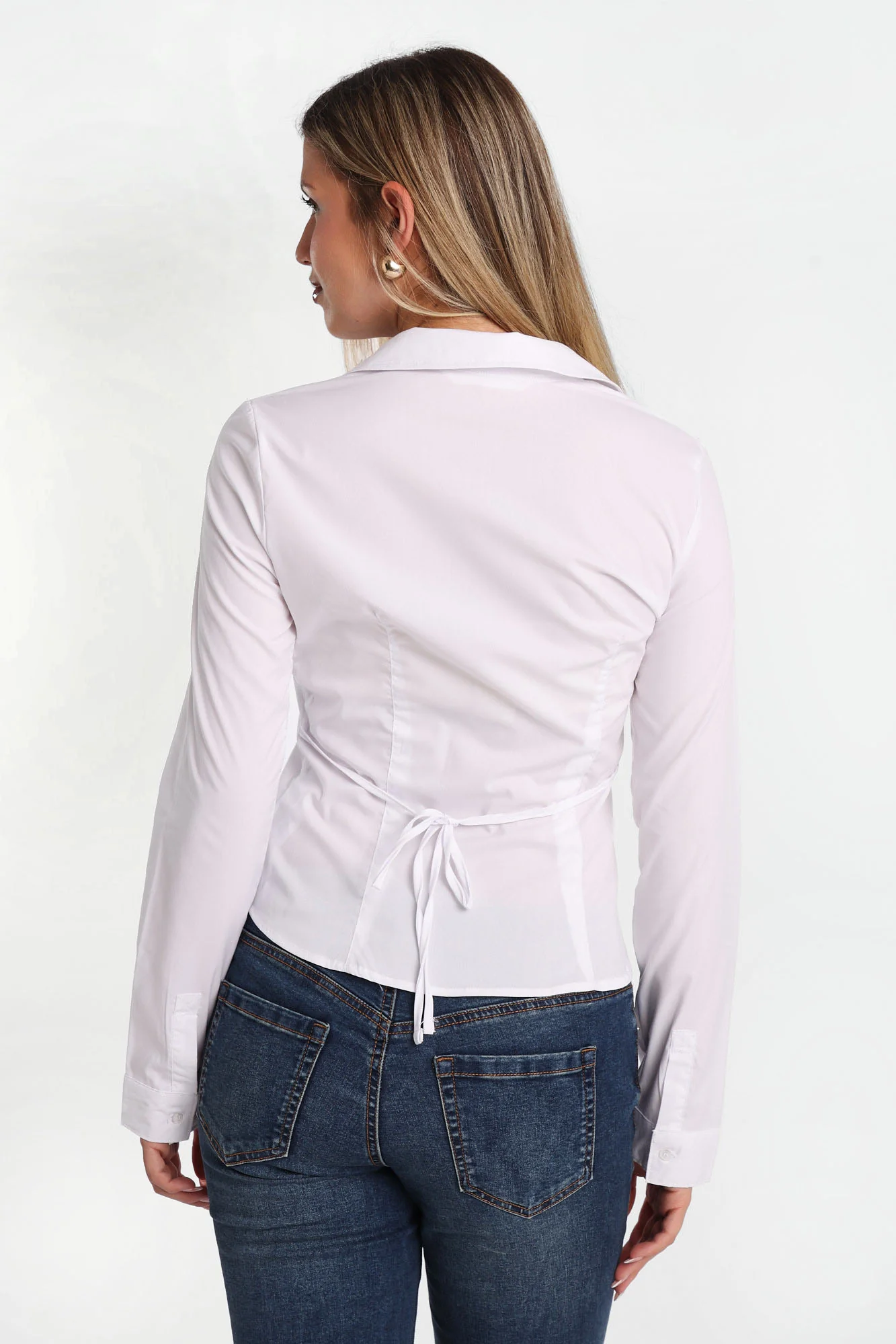 Button-Up Tie-Back Long Sleeve Shirt - Image 2